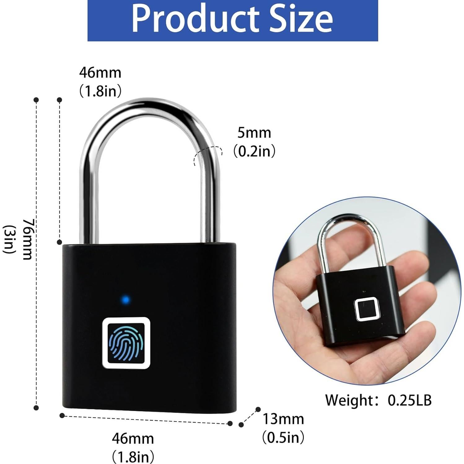 Candado Biométrico UMIK Negro con Huellas Dactilares y USB