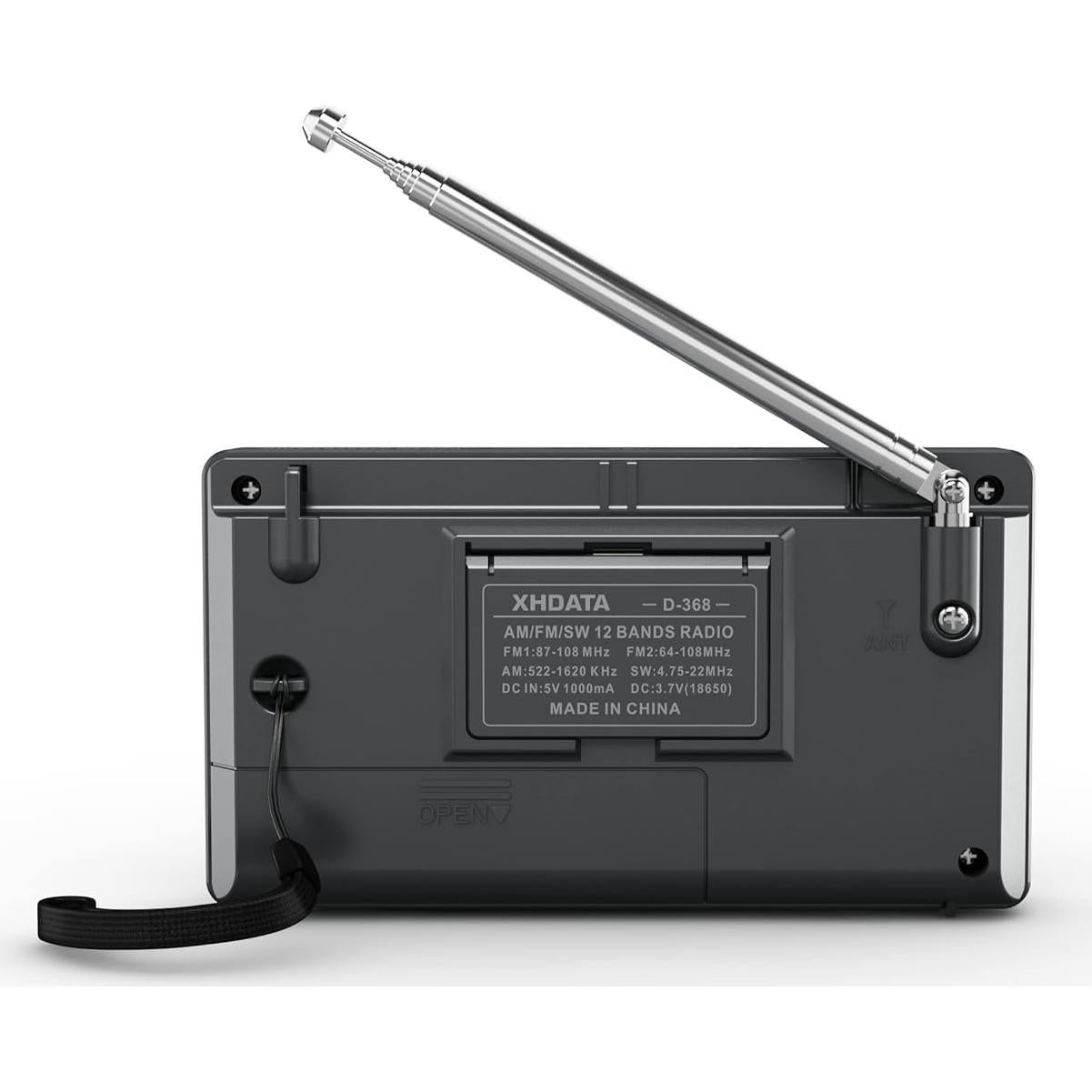 XHDATA D368 Shortwave AM FM 12 Band DSP Stereo Portable Radio MP3 Player Wireless BT Speaker with Rechargeable Battery Multimedia Speaker Support Micro SD Card USB Flash Drives (Black)