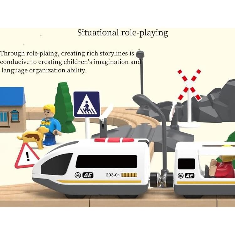 Juego de tren eléctrico de madera Mykafort MK-90916 motorizado