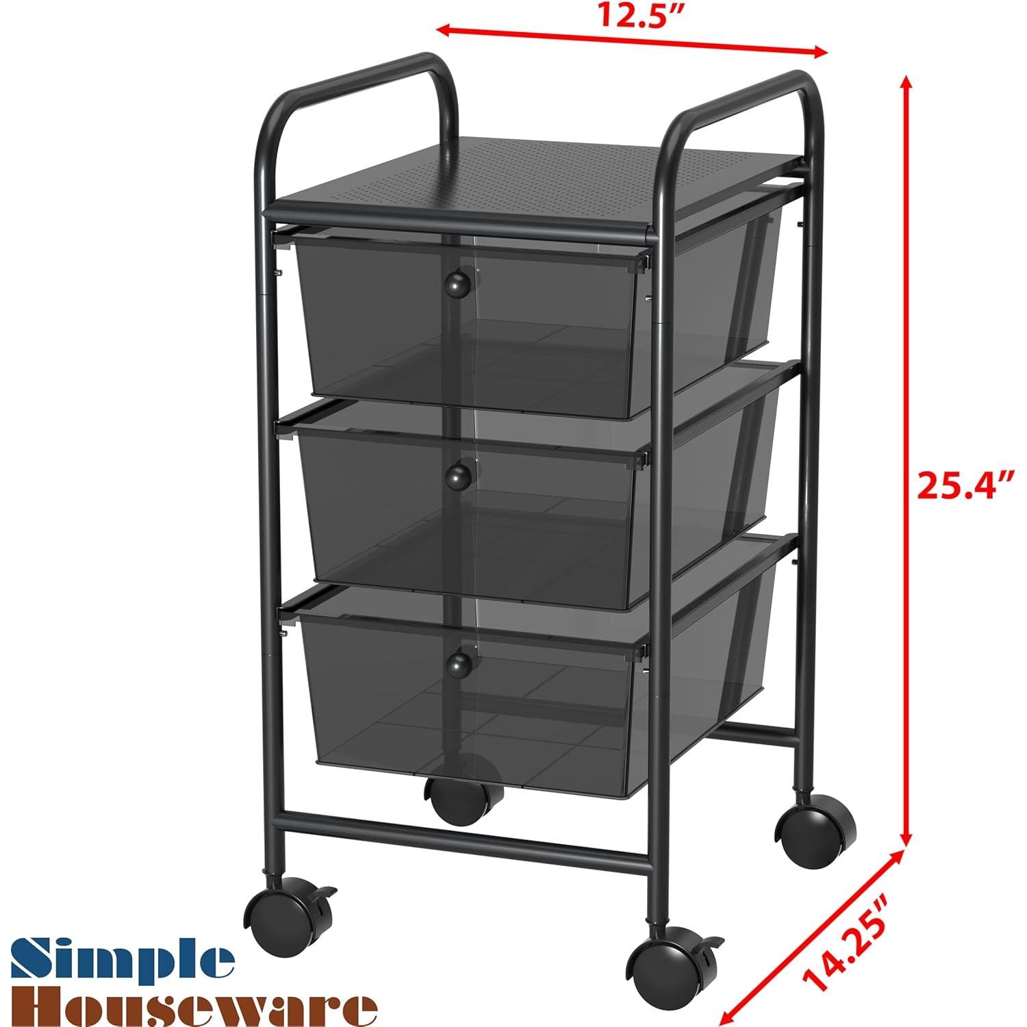 Carro de Utilidad Simple Houseware 3 Cajones Negro