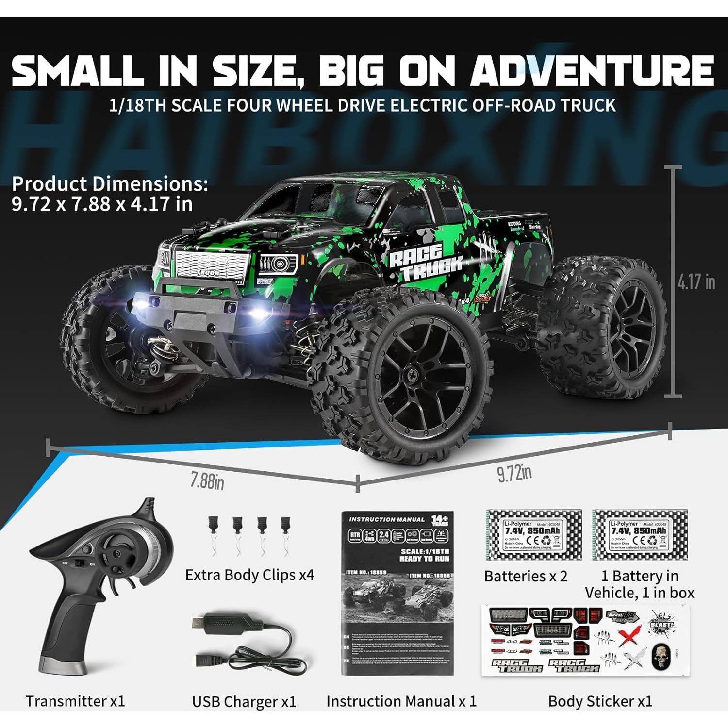 Coche RC Todo Terreno Haiboxing 1:18 4WD 36 KPH Impermeable