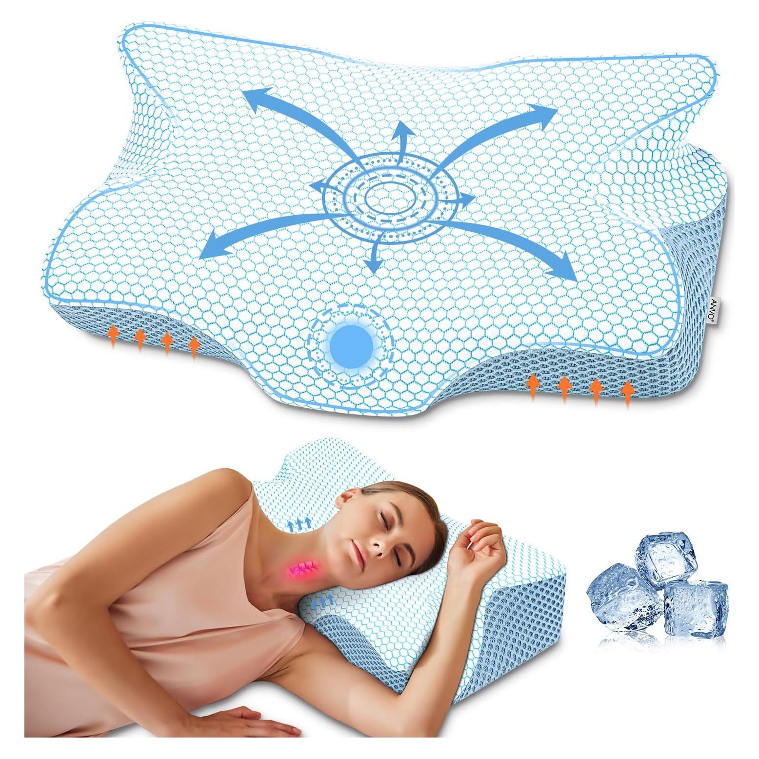 Cojín Cervical Anvo Ergonómico Espuma Viscoelástica Azul