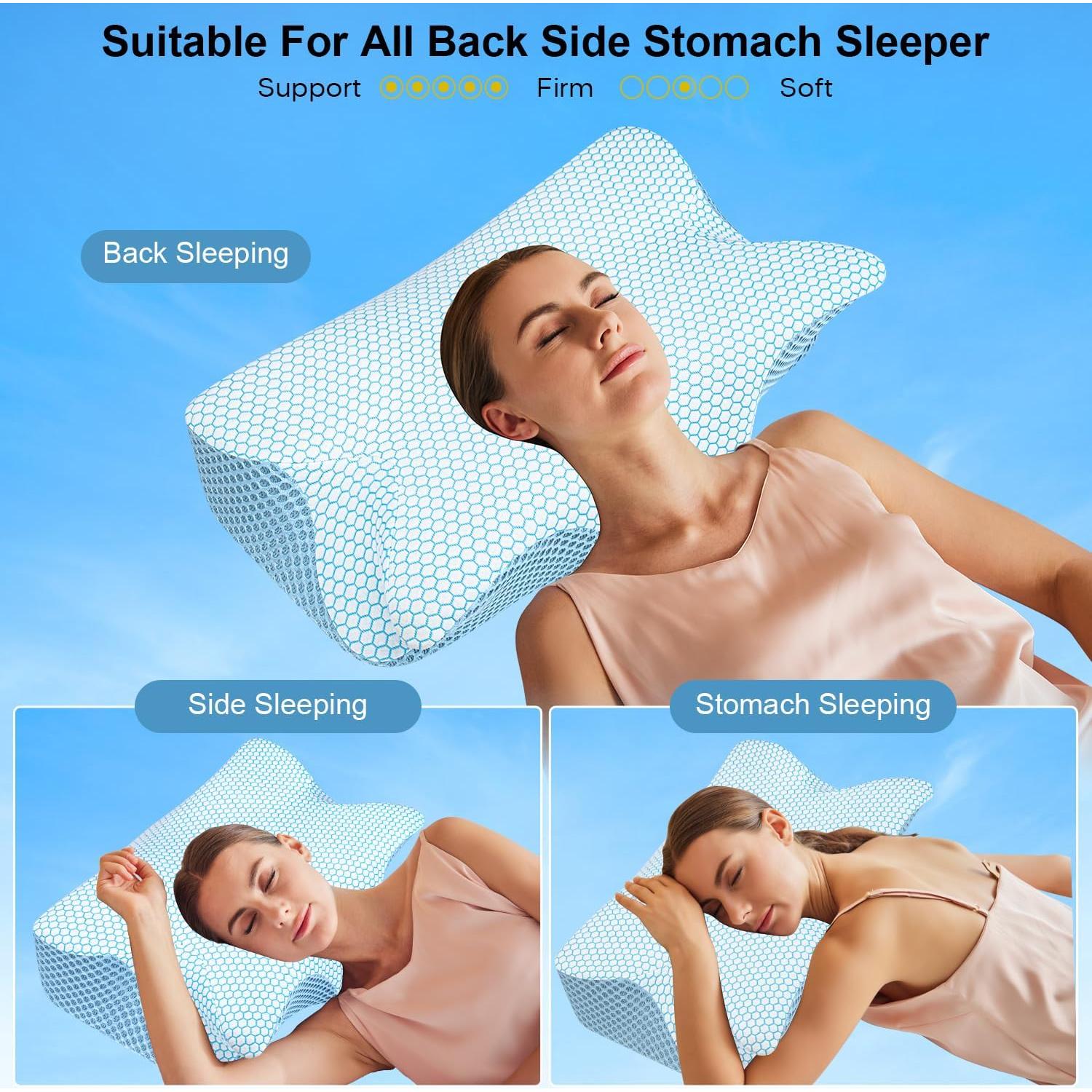 Cojín Cervical Anvo Ergonómico Espuma Viscoelástica Azul