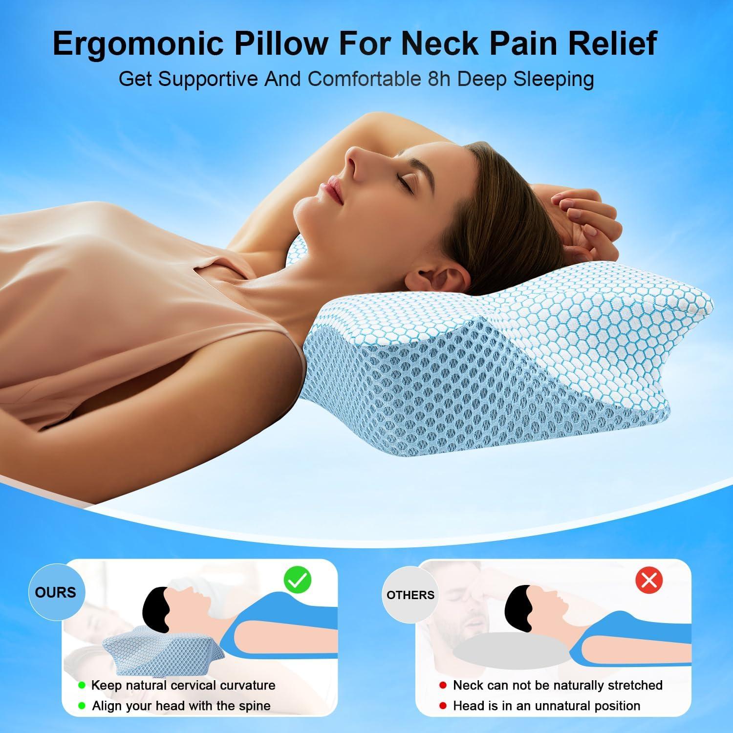 Cojín Cervical Anvo Ergonómico Espuma Viscoelástica Azul