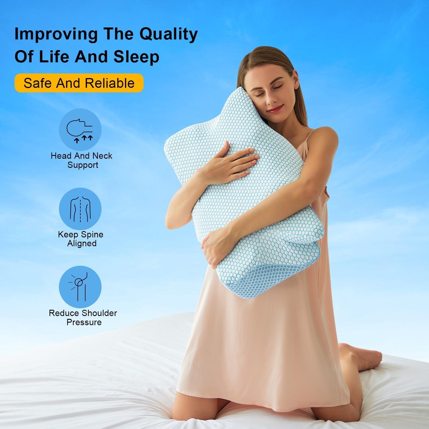 Cojín Cervical Anvo Ergonómico Espuma Viscoelástica Azul