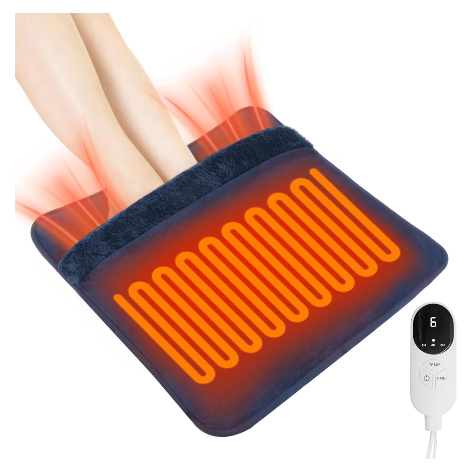 Heated Electric Pad for Foot,Double-Sided Heating,6 Fast Heating Settings 3 Timers,10 ft Cord Electric Fast Heat Pad with Heat Settings Under Desk,Bed,Office,Home