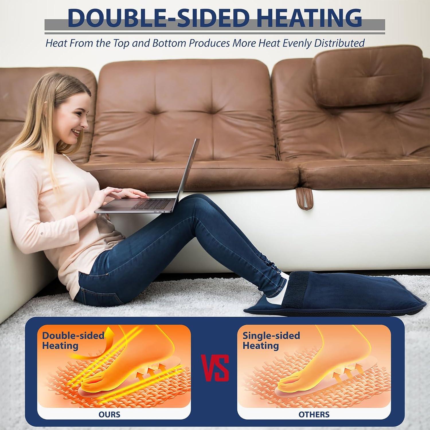 Heated Electric Pad for Foot,Double-Sided Heating,6 Fast Heating Settings 3 Timers,10 ft Cord Electric Fast Heat Pad with Heat Settings Under Desk,Bed,Office,Home