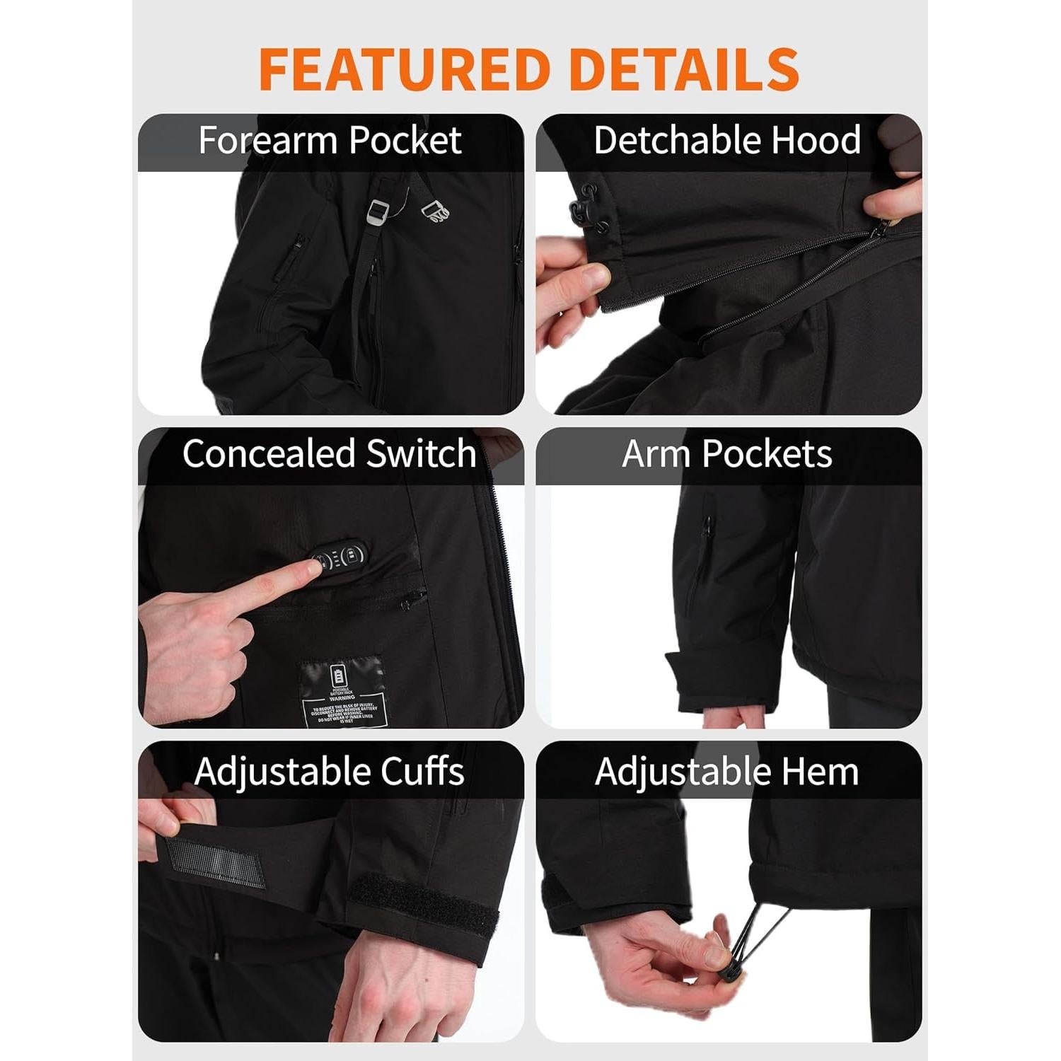 Chaqueta Calentada Unisex Seyola Impermeable 4 Zonas Calor