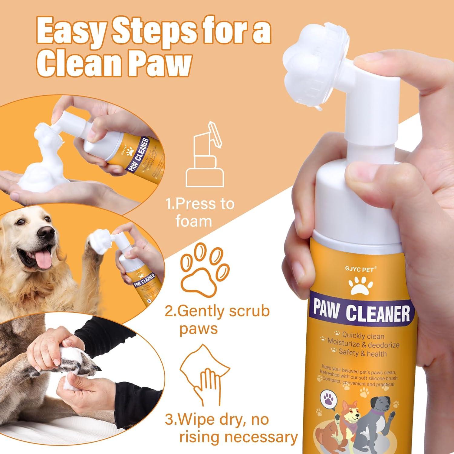 Paw Cleaner for Dogs and Cats,Magic Foam - Clean Paws Rinse Free Foaming Cleanser-Dry Shampoo, Foot Cleaner Brush - with Rose Extract, Odor Control Wash - Good for Puppy