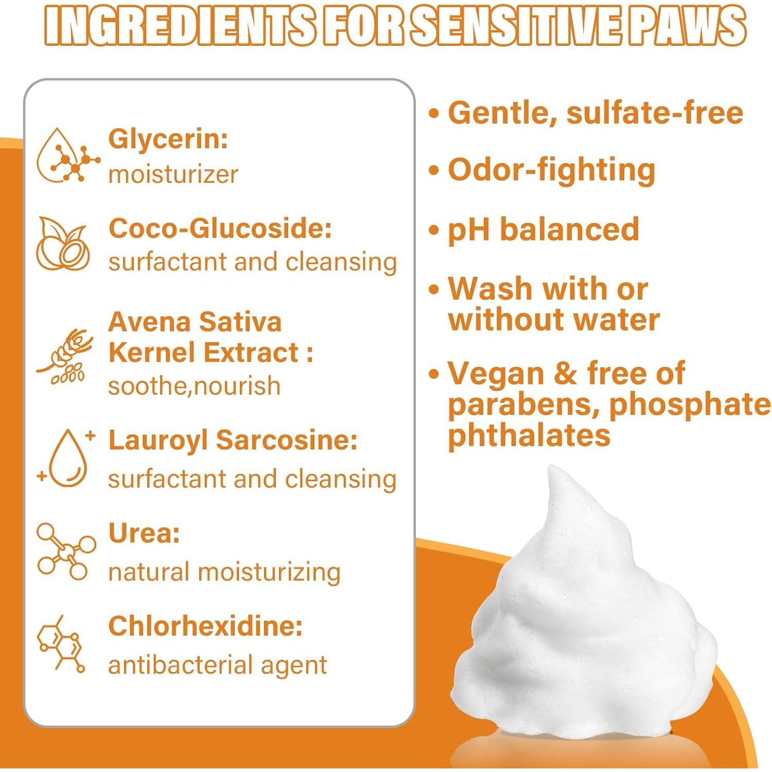 Paw Cleaner for Dogs and Cats,Magic Foam - Clean Paws Rinse Free Foaming Cleanser-Dry Shampoo, Foot Cleaner Brush - with Rose Extract, Odor Control Wash - Good for Puppy