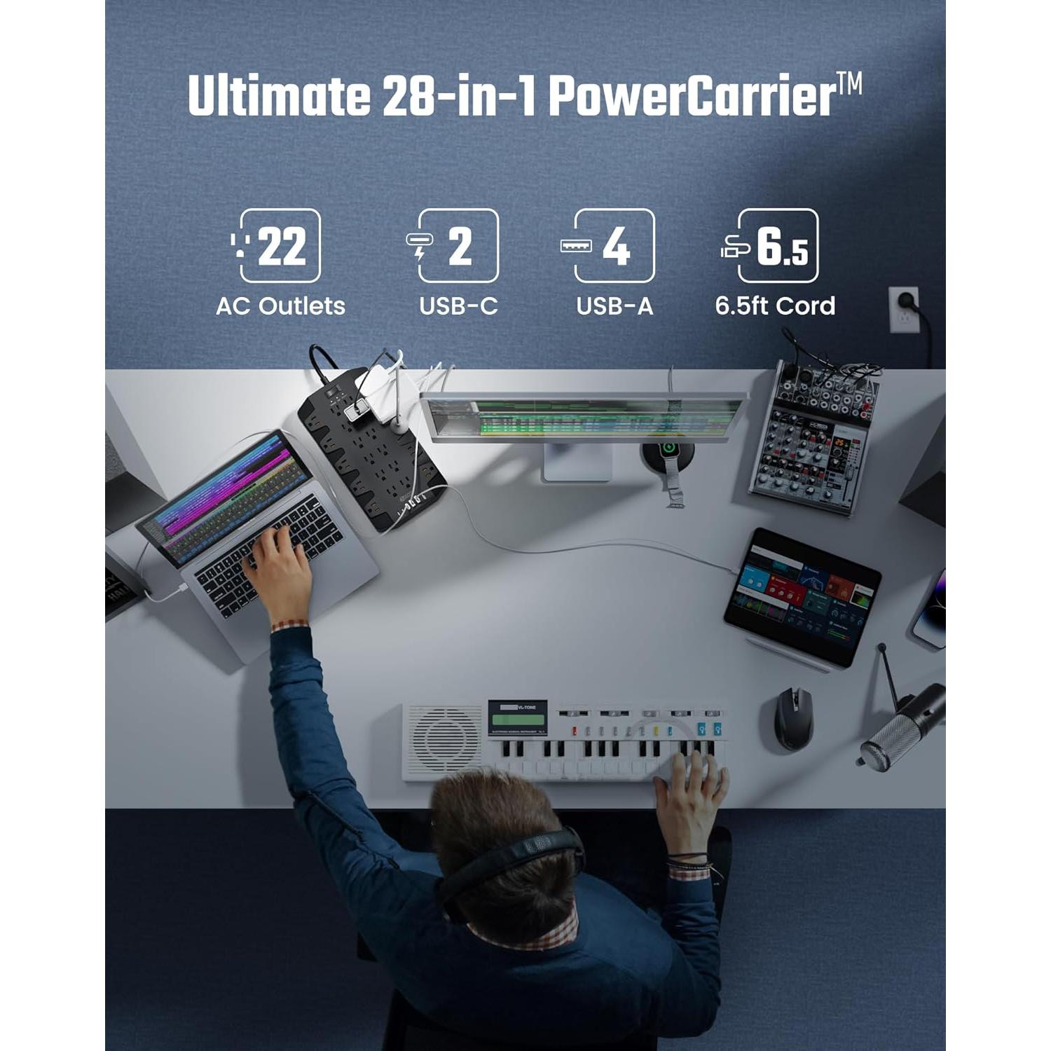 Regleta de Energía SUPERDANNY 22 Salidas AC 6 USB 1875W 2m