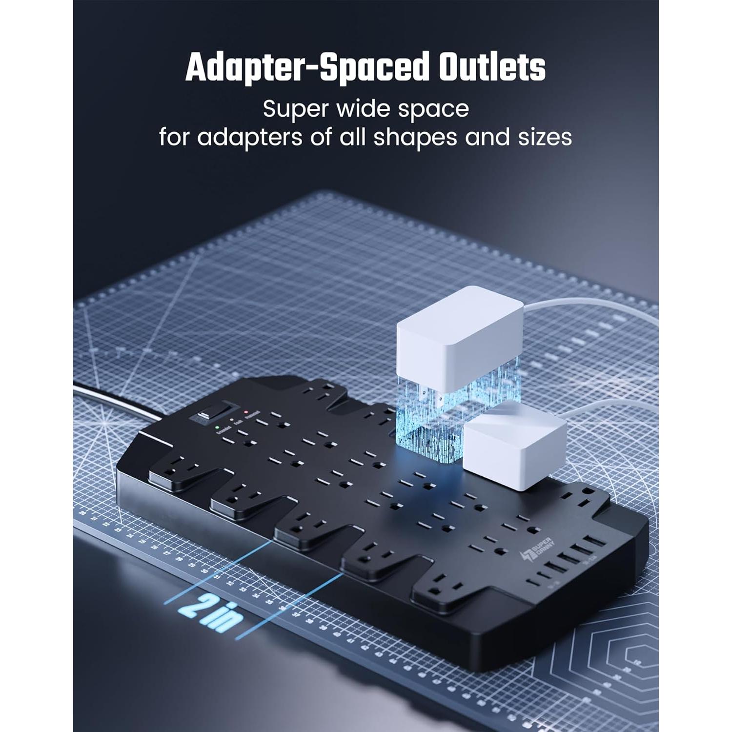 Regleta de Energía SUPERDANNY 22 Salidas AC 6 USB 1875W 2m