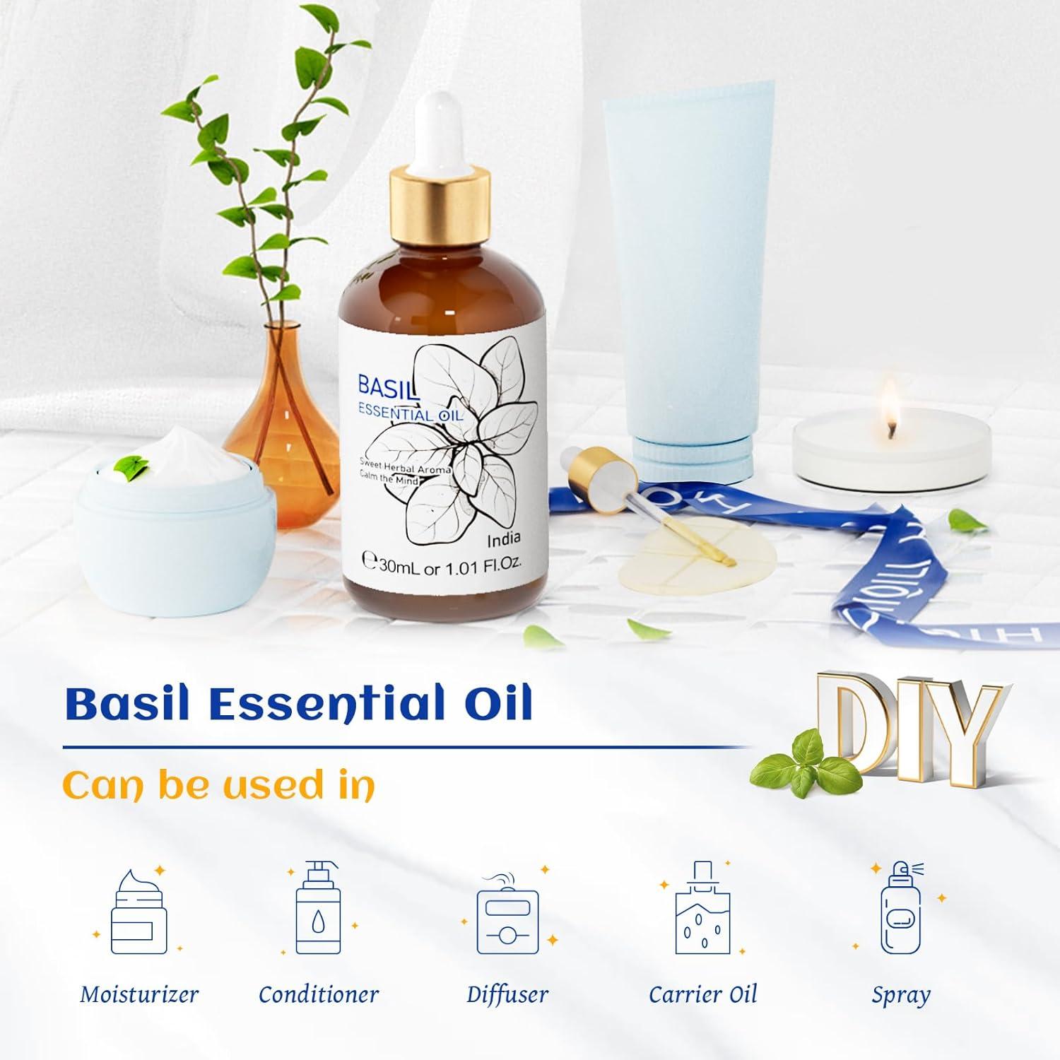 Aceite Esencial de Albahaca HIQILI 30ml 100% Puro y Sin Diluir