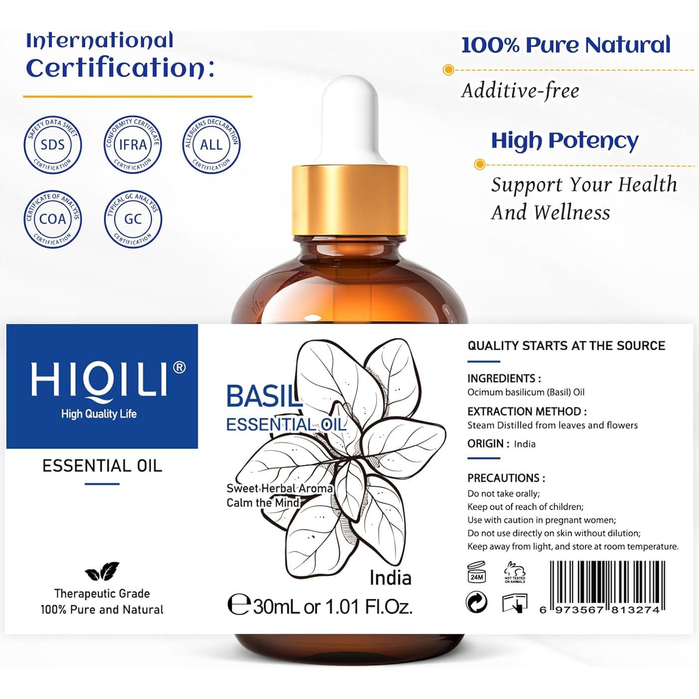 Aceite Esencial de Albahaca HIQILI 30ml 100% Puro y Sin Diluir