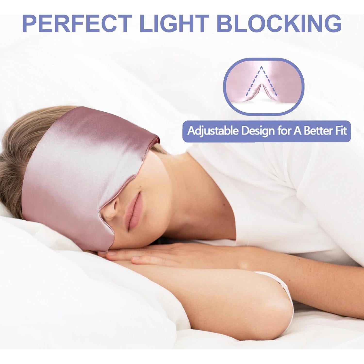 Máscara de Sueño de Seda de Morera Dempors Rosa Ajustable