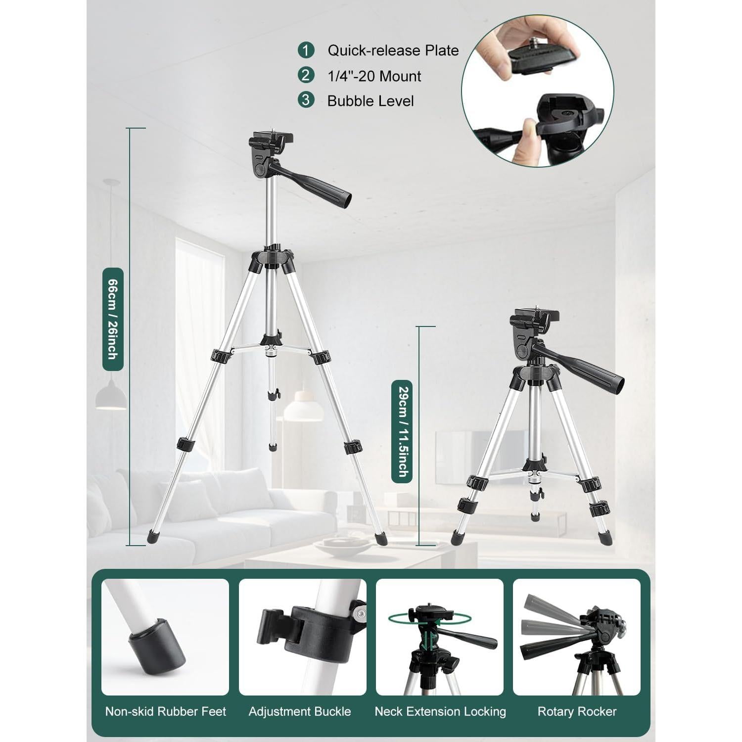 Laser Level, Self-leveling Green Line Laser With Horizontal and Vertical Lines for Construction and Picture Hanging, Battery Included (NK02G With 26 inch Tripod)