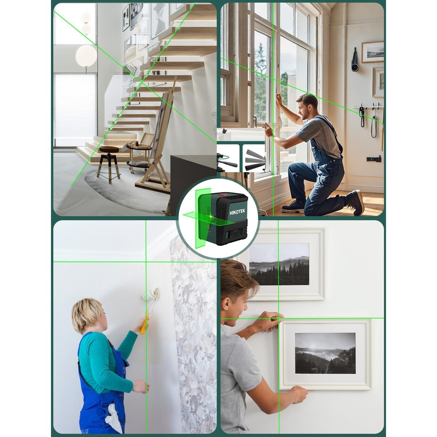 Laser Level, Self-leveling Green Line Laser With Horizontal and Vertical Lines for Construction and Picture Hanging, Battery Included (NK02G With 26 inch Tripod)