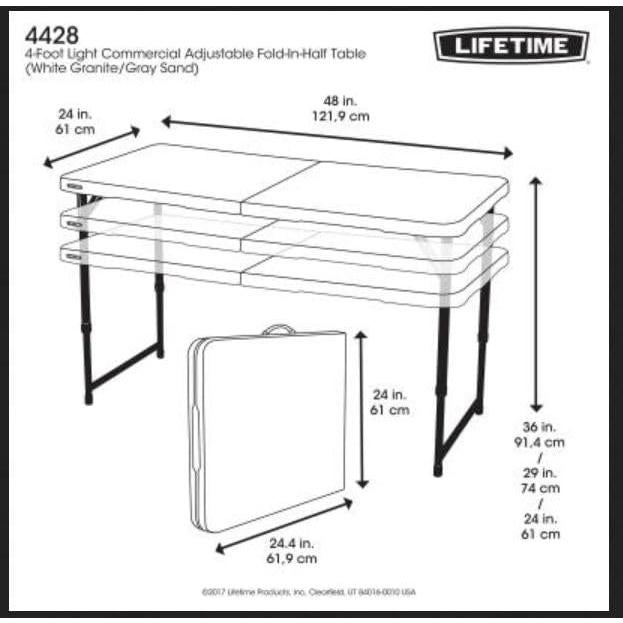 Lifetime Fold-in-Half Adjustable Folding Table, 4 Foot
