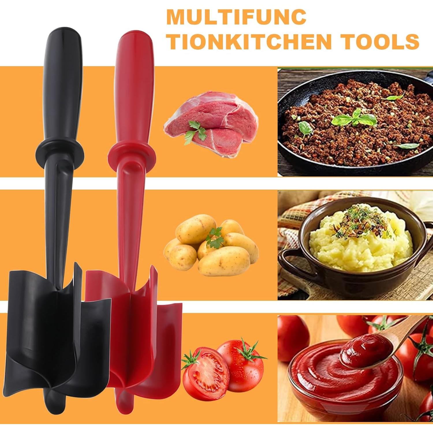 2pc Meat Chopper, Heat Resistant Meat Masher, 5 Curve Blade Hamburger Chopper, Nylon Ground Beef Smasher, Send Goods from Local Warehouse