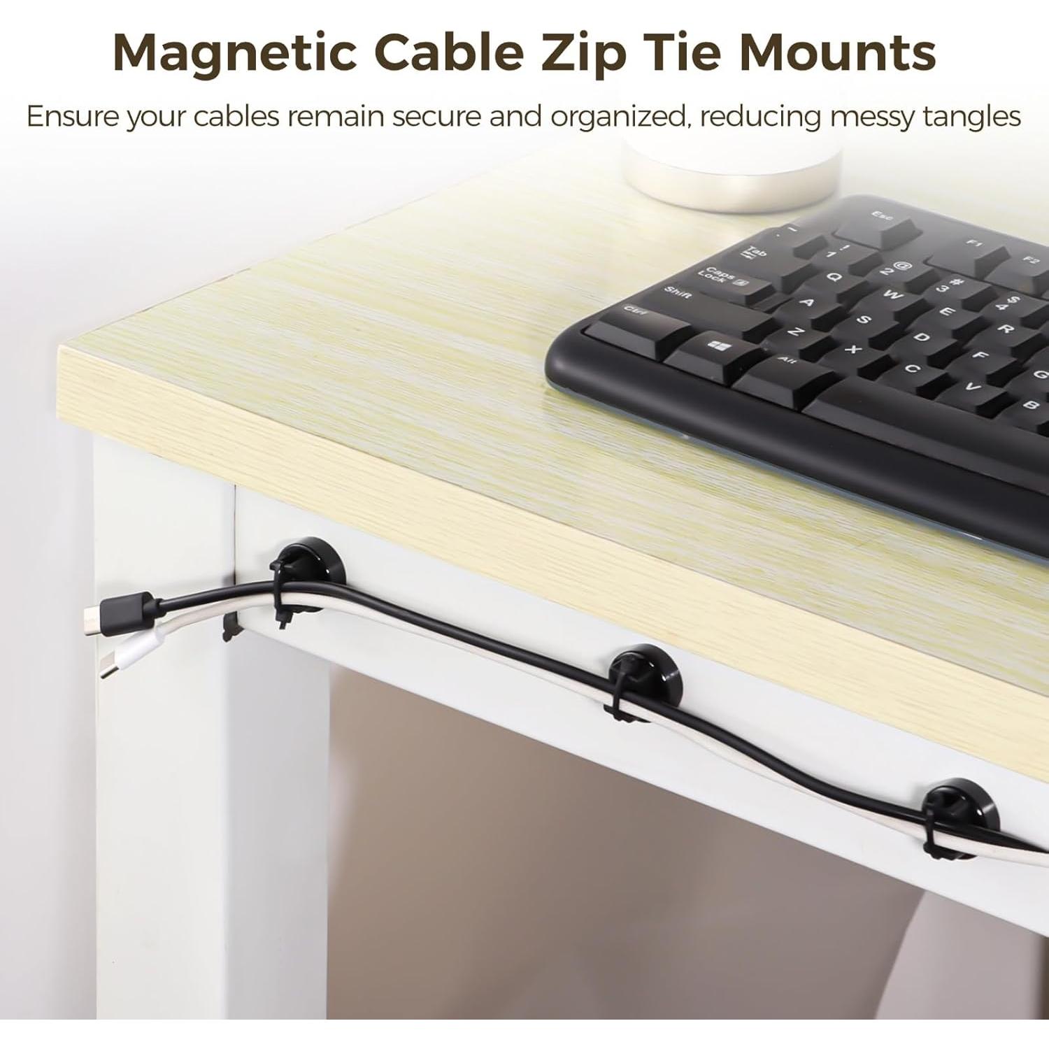 Magnetic Cable Zip Tie Mounts, 15 Pcs Magnets with 50 Pcs Cable Zip Ties, Multipurpose Magnetic Cables Holder for Cables Management, Wire Management Bases