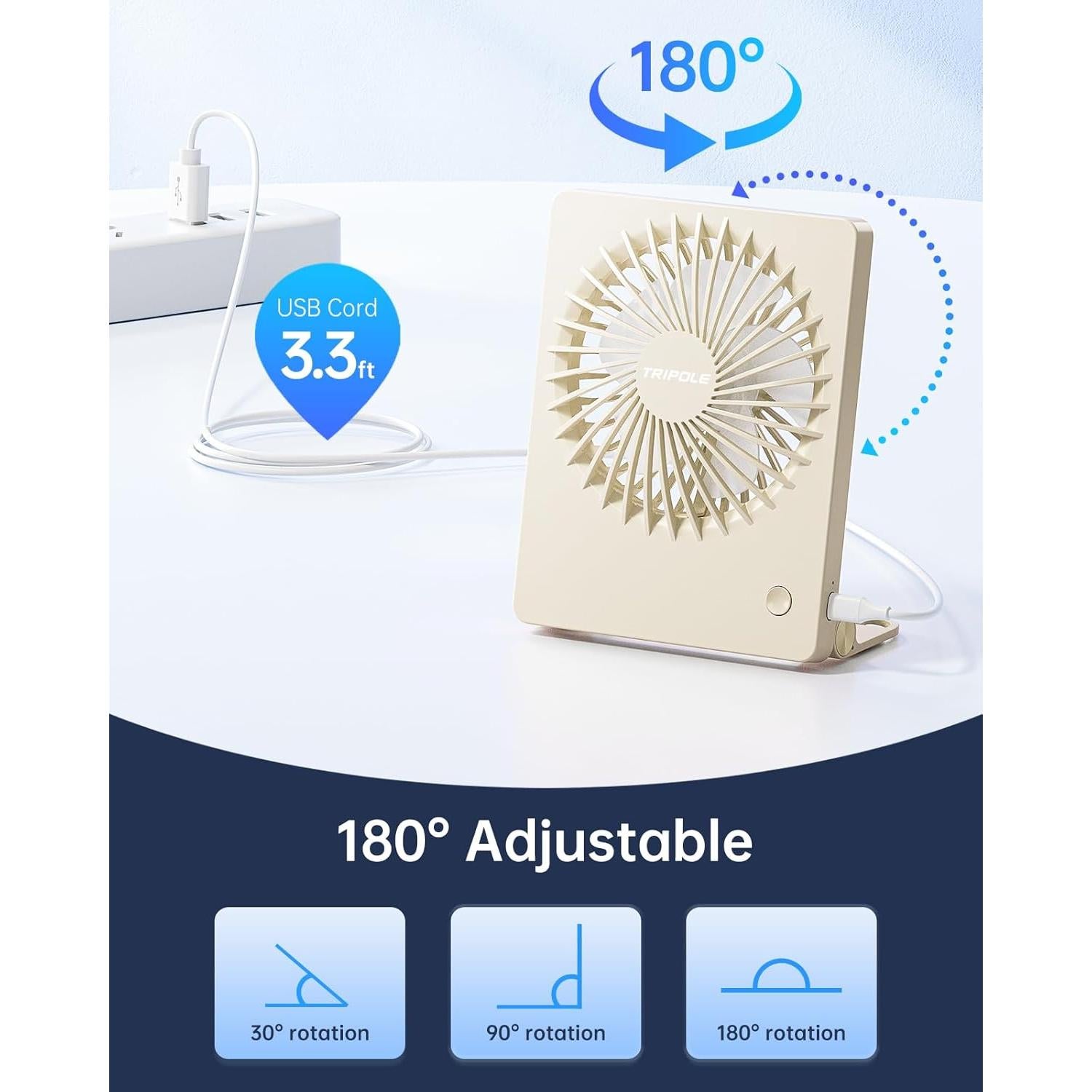 Ventilador de Escritorio TriPole KW59P USB 3 Velocidades Beige