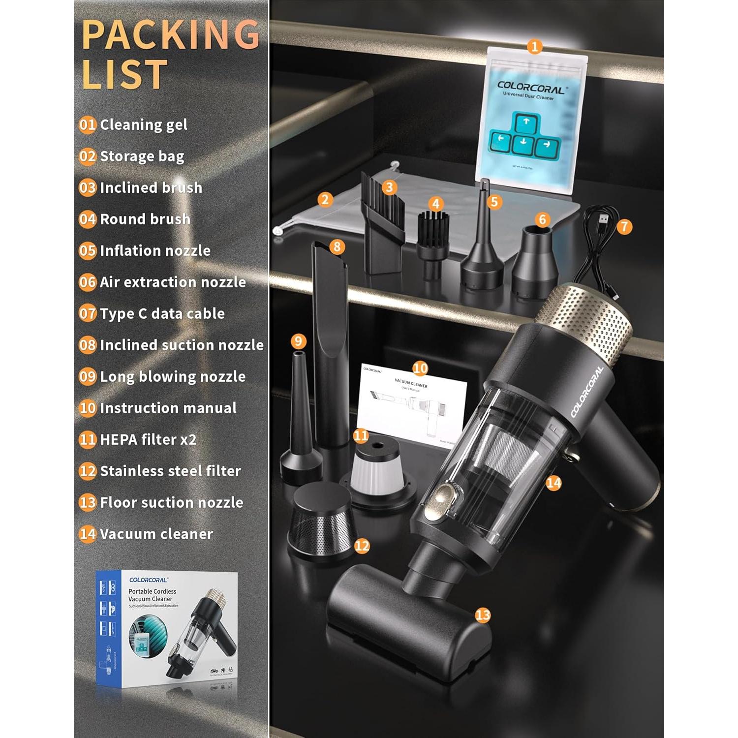 Aspiradora Portátil Inalámbrica COLORCORAL VCM008 60W 20min