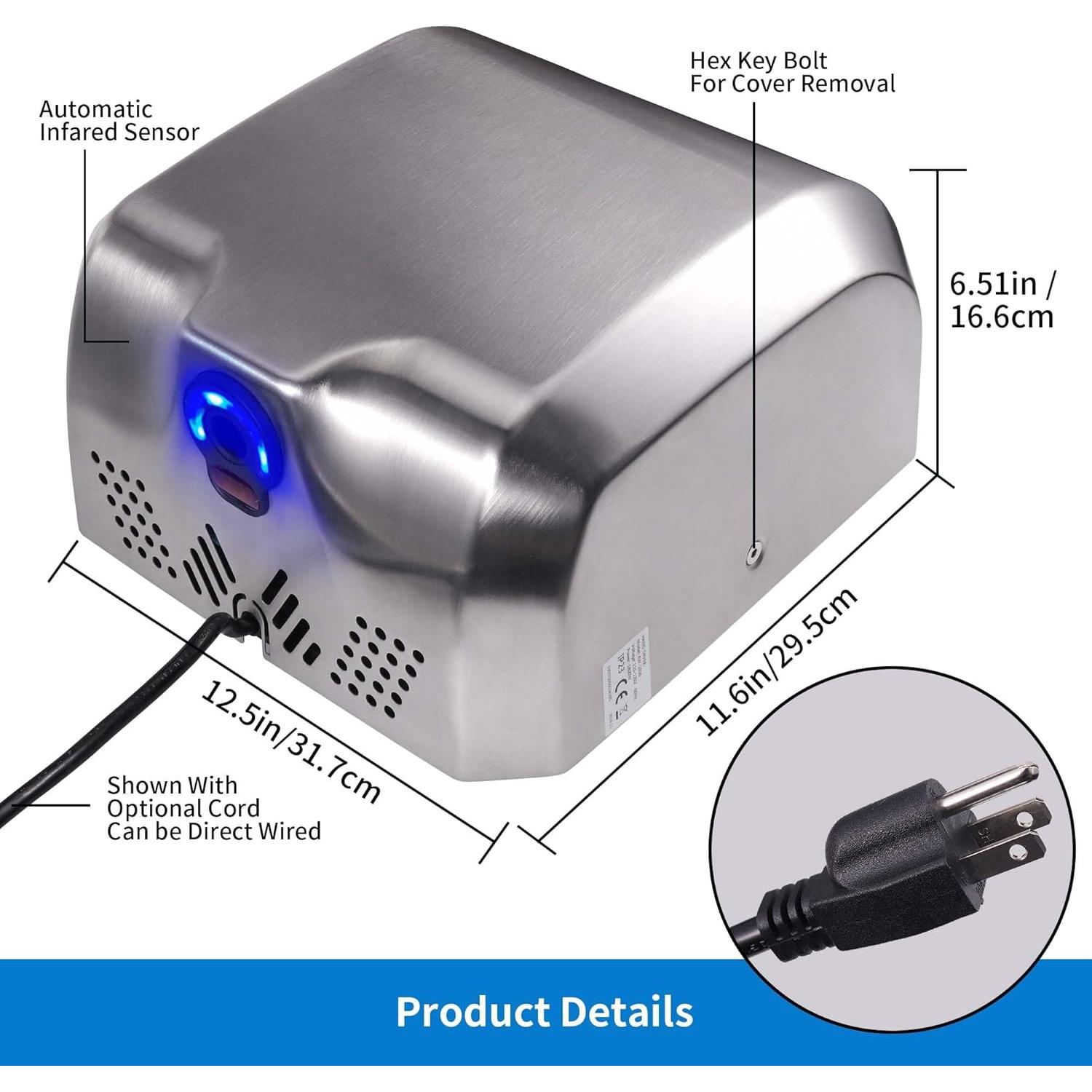 Secador de Manos Automático Goetland 1800W Acero Inoxidable