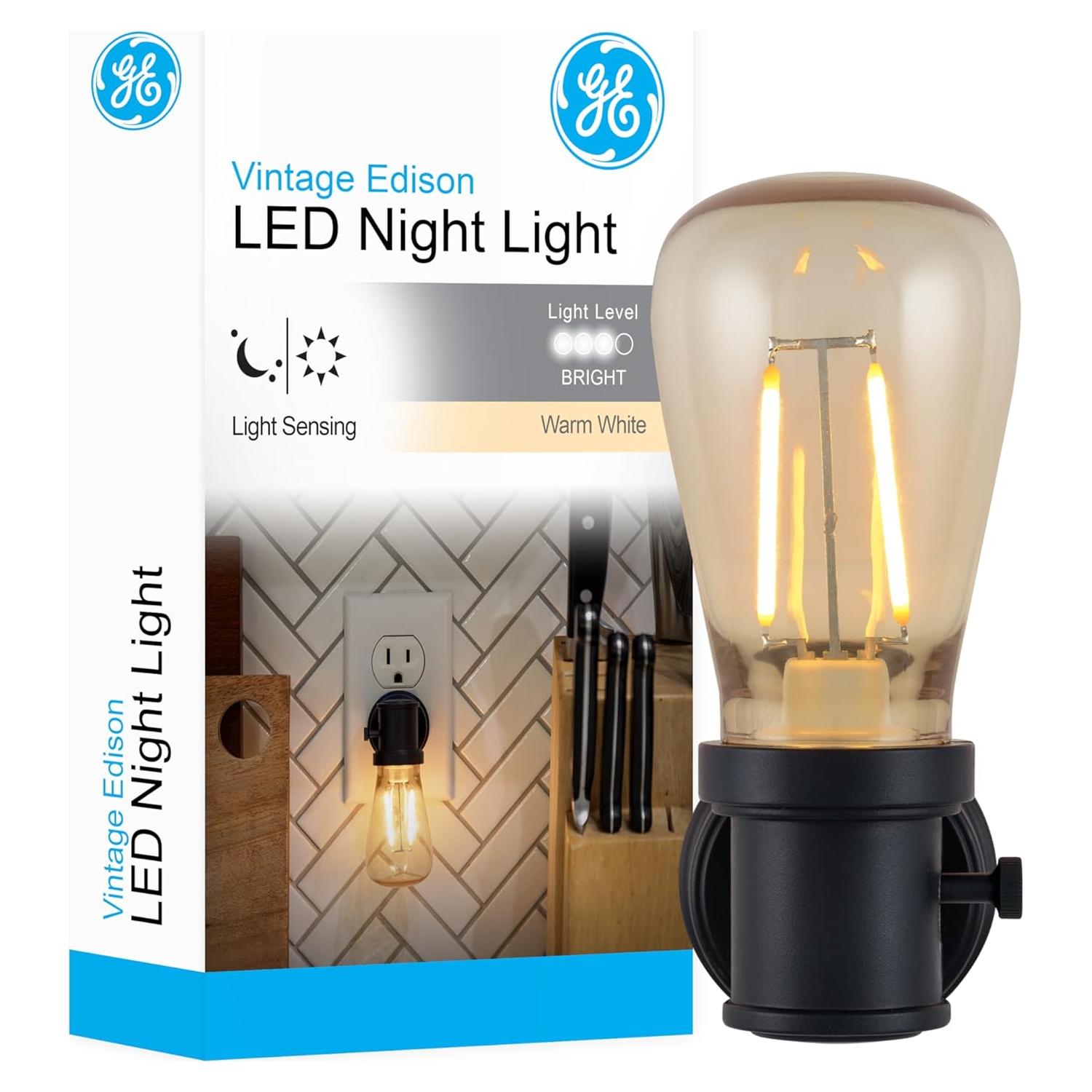 Luz Nocturna LED Vintage GE con Sensor Crepúsculo, 14 Lúmenes