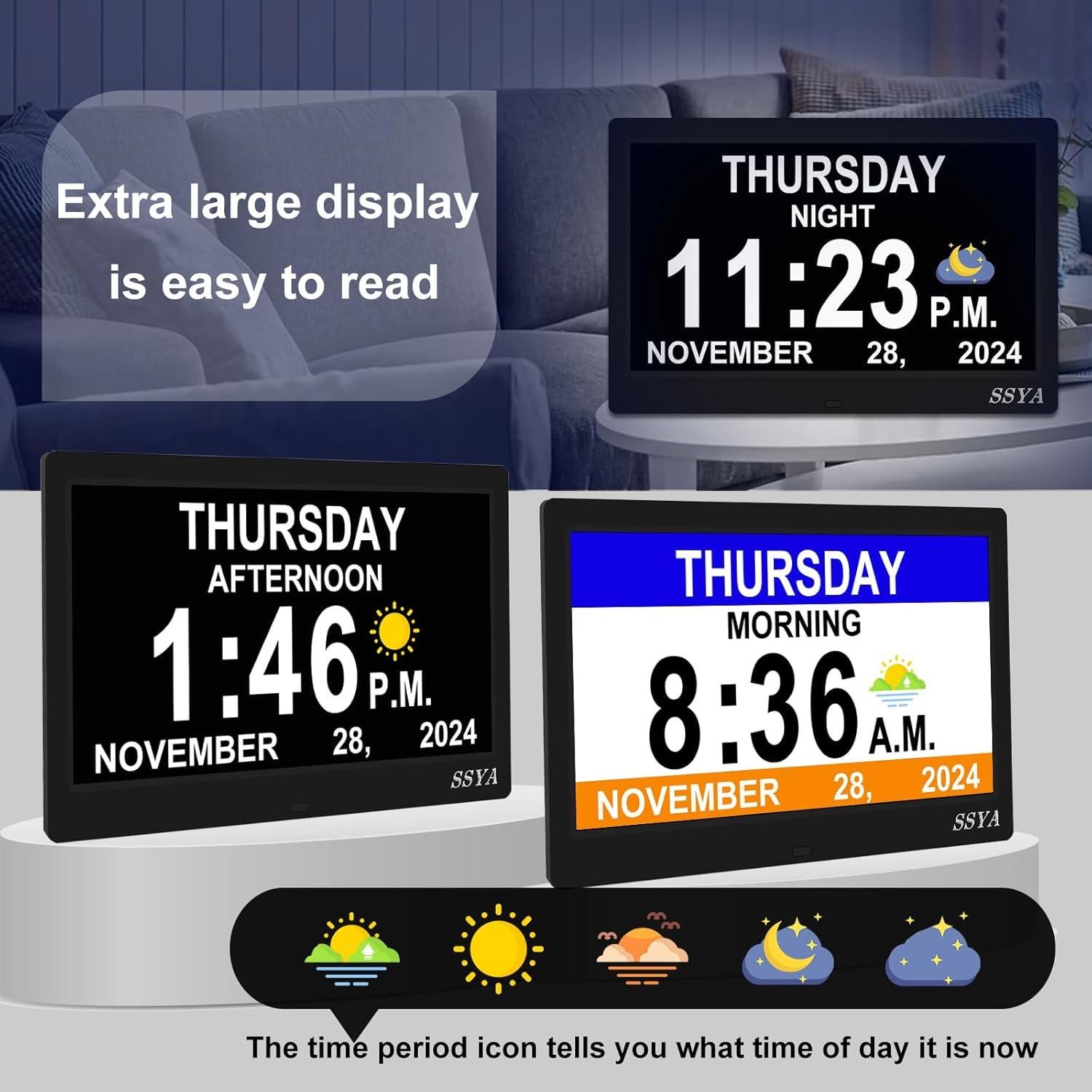 Reloj Digital Grande SSYA 11.5" para Mayores con Alarma