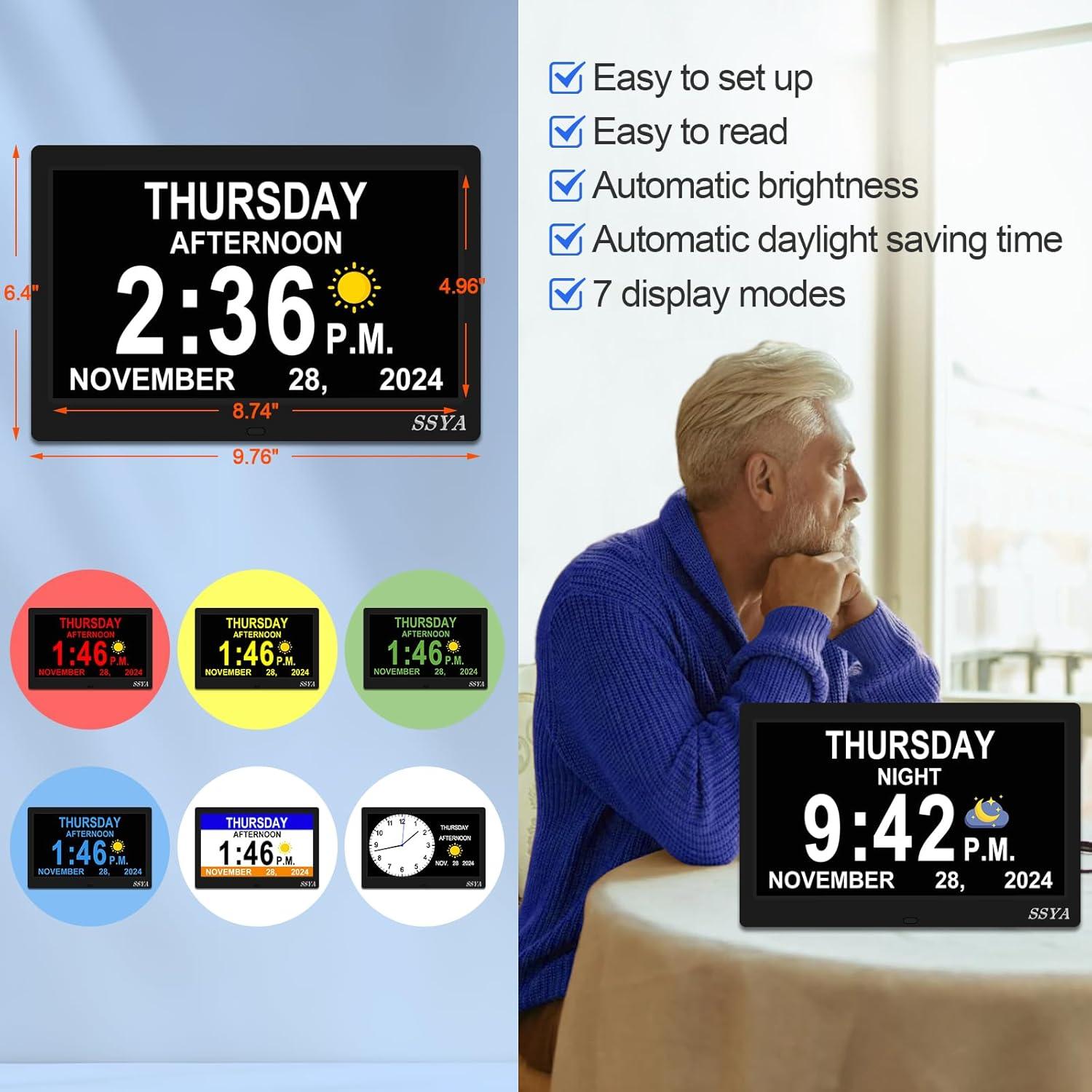 Reloj Digital Grande SSYA 11.5" para Mayores con Alarma