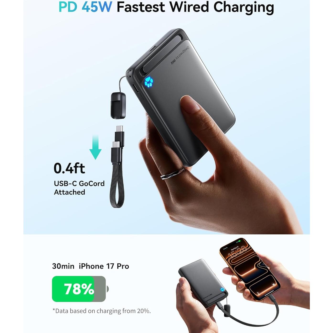 Cargador Portátil Magnético INIU 10000mAh 45W Carga Rápida