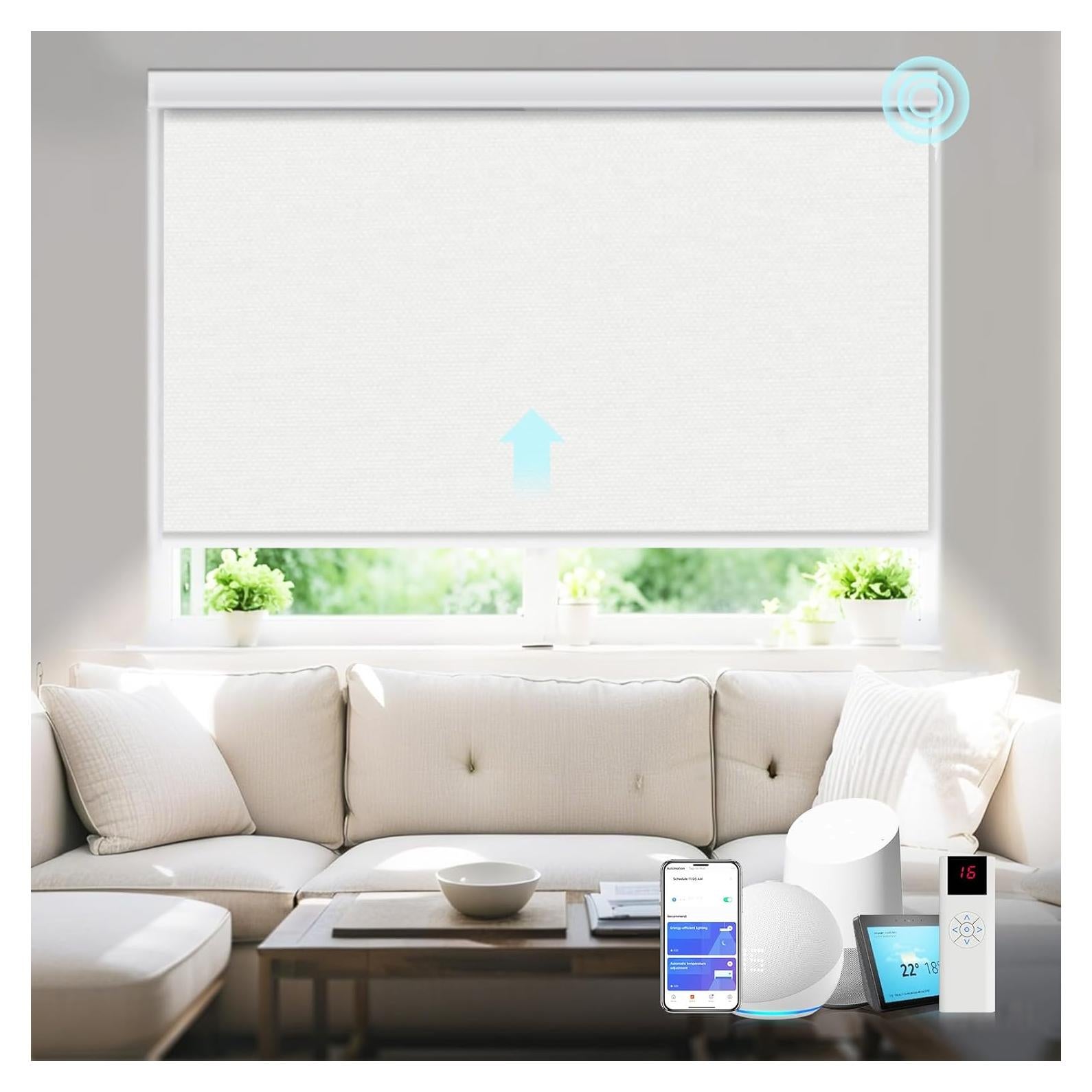 Motorized Blinds with Remote Smart Blackout Shades Electric Curtains Automatic Roller Blinds Shades for Indoor Windows Cordless with Alexa Google Home(Blackout Cream White,W20x H62)