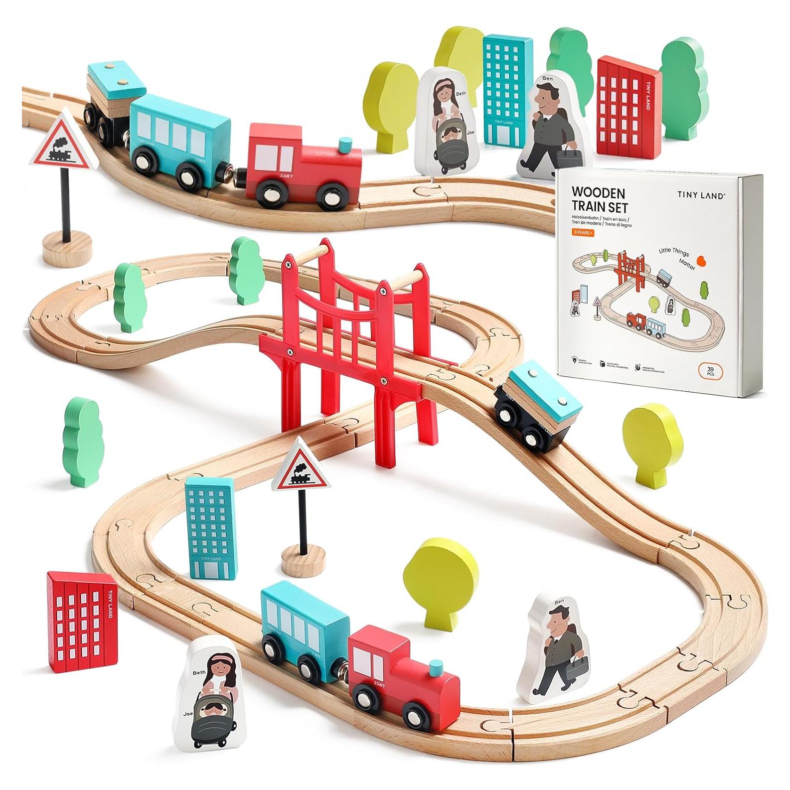 Juego de tren de madera Tiny Land 39 piezas para niños
