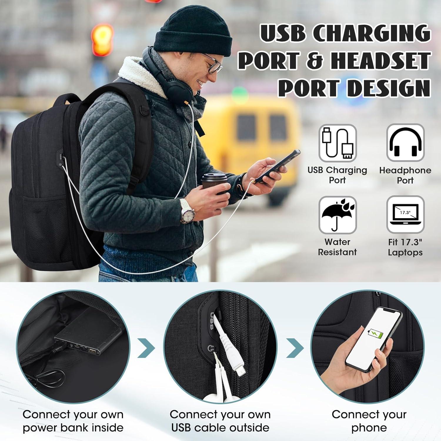 Mochila de Viaje SDYSM 17.3" Antirrobo USB 45L Negra