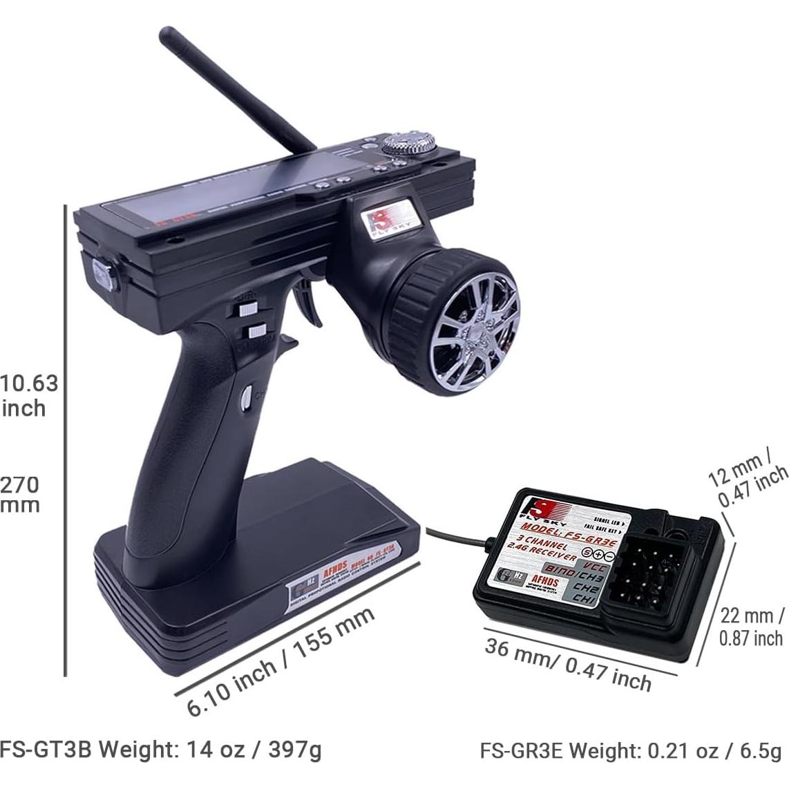 Transmisor y Receptor RC Flysky FS-GT3B 3 Canales 2.4GHz