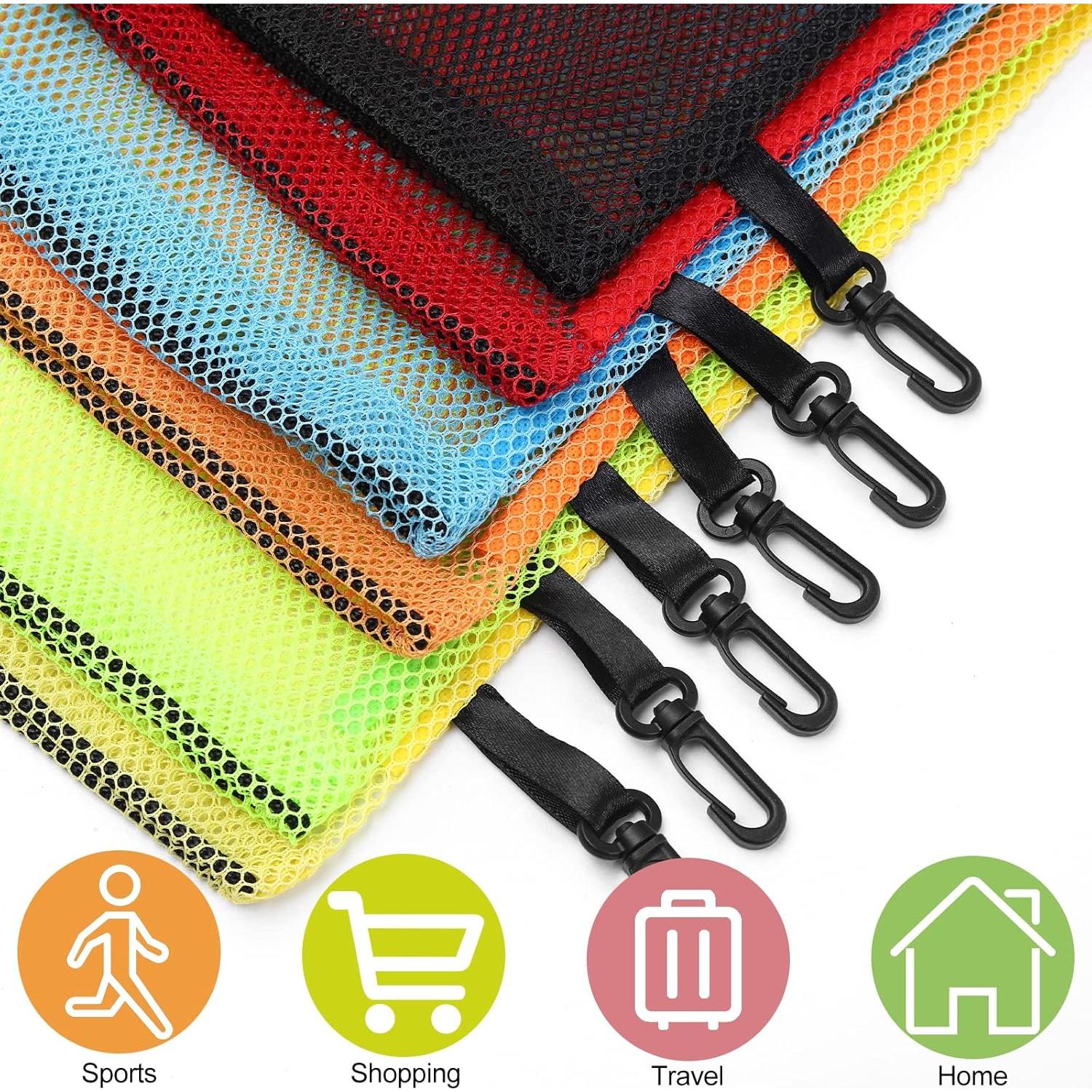 iMucci 12 Pieces 6 color Mesh Drawstring Bag with Clips, Nylon Drawstring Bags Pocket Foldable Beach Bag with Cord Lock for Swimming Collecting Toys Laundry Sports Gym Beach Travel