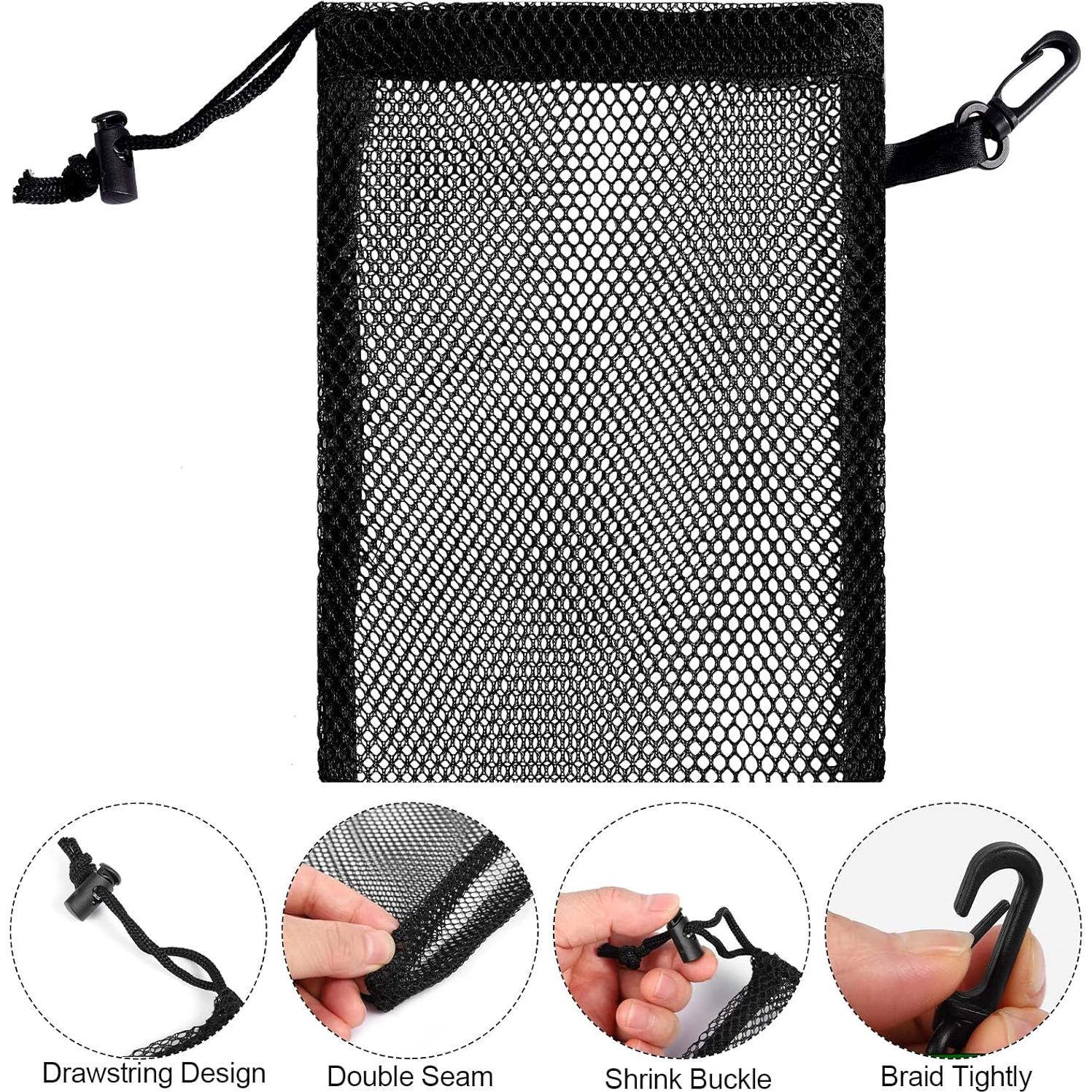 iMucci 12 Pieces 6 color Mesh Drawstring Bag with Clips, Nylon Drawstring Bags Pocket Foldable Beach Bag with Cord Lock for Swimming Collecting Toys Laundry Sports Gym Beach Travel