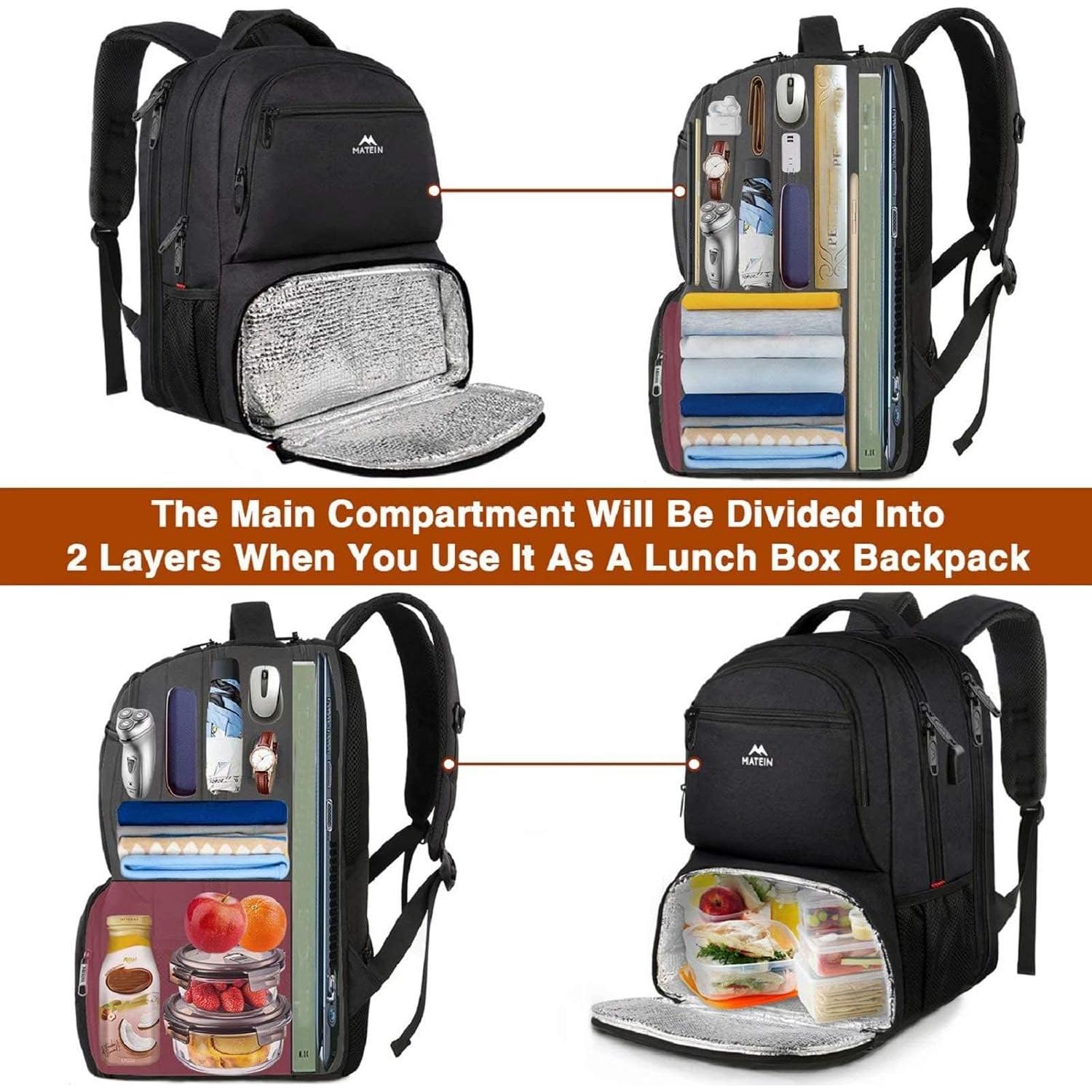 Mochila Térmica MATEIN 17" con Puerto USB y Compartimento Laptop