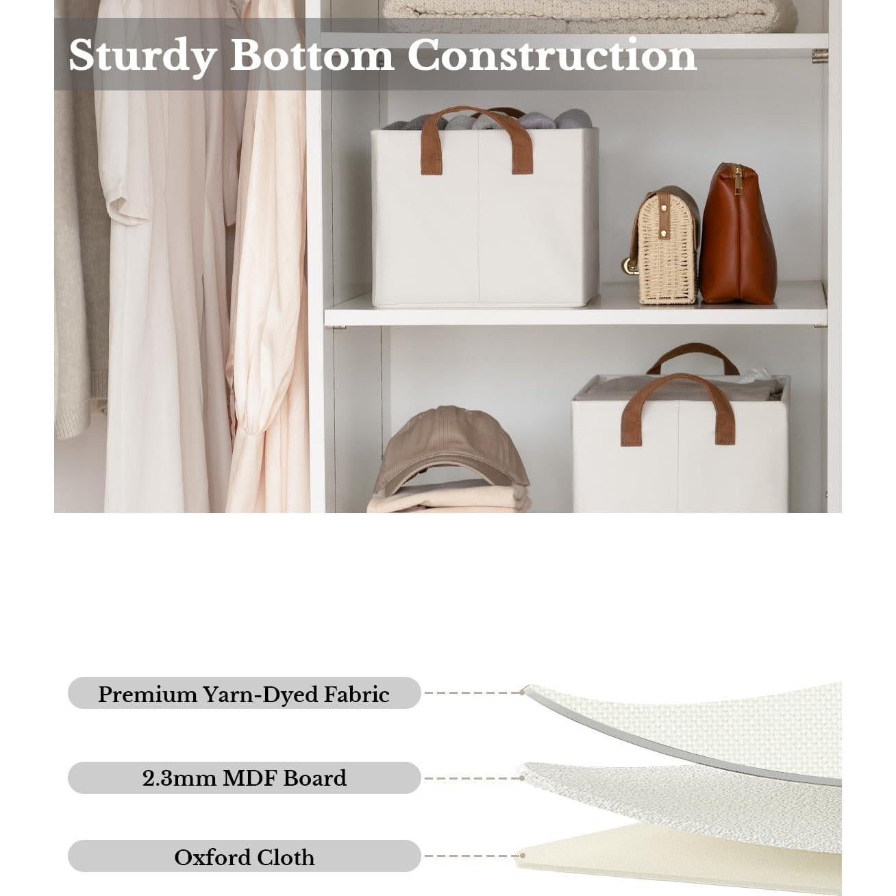 StorageWorks Storage Bins, Shelves Baskets for Organizing, Fabric Closet Organizers with Handles, Metal Frame, Beige, 2-Pack