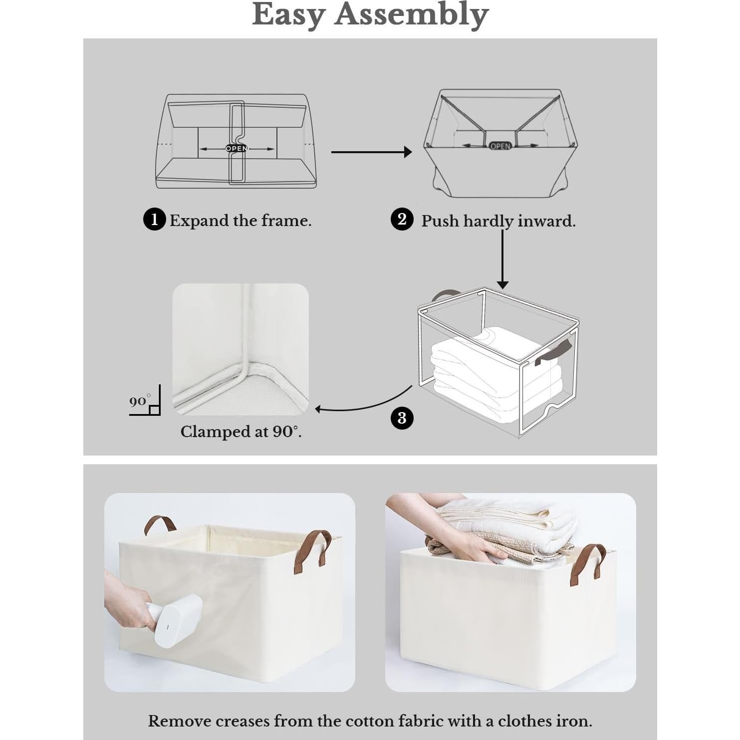 StorageWorks Storage Bins, Shelves Baskets for Organizing, Fabric Closet Organizers with Handles, Metal Frame, Beige, 2-Pack