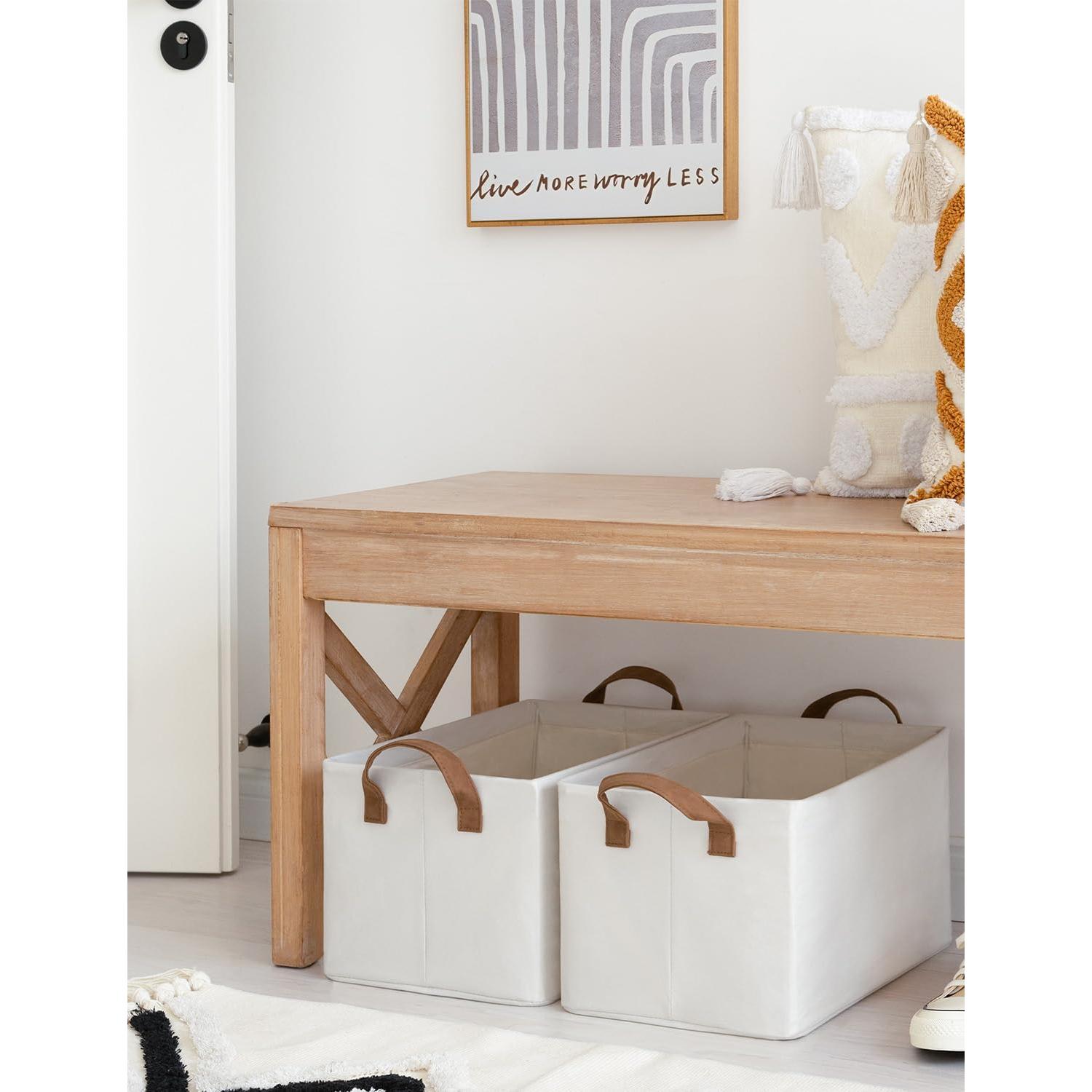 StorageWorks Storage Bins, Shelves Baskets for Organizing, Fabric Closet Organizers with Handles, Metal Frame, Beige, 2-Pack