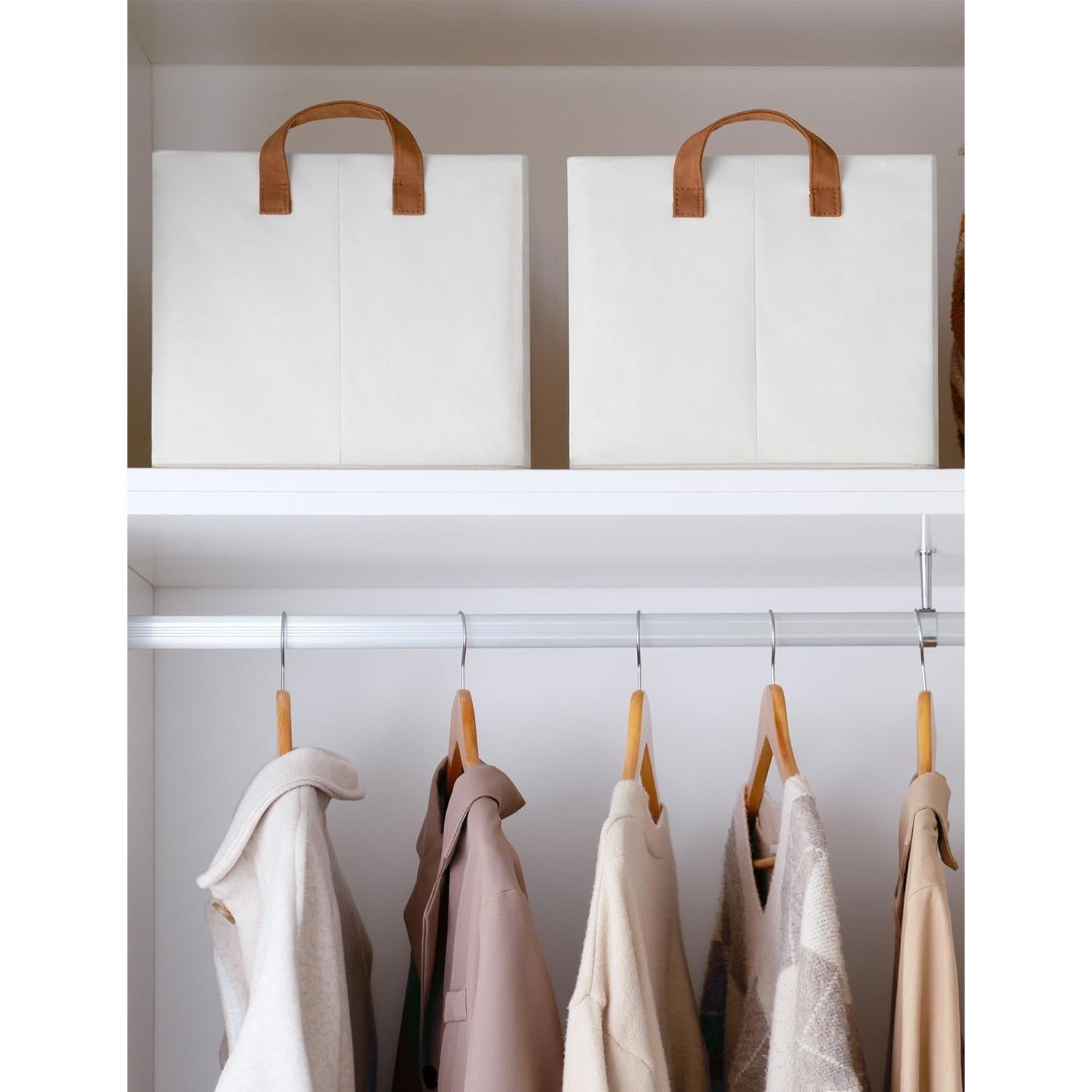 StorageWorks Storage Bins, Shelves Baskets for Organizing, Fabric Closet Organizers with Handles, Metal Frame, Beige, 2-Pack