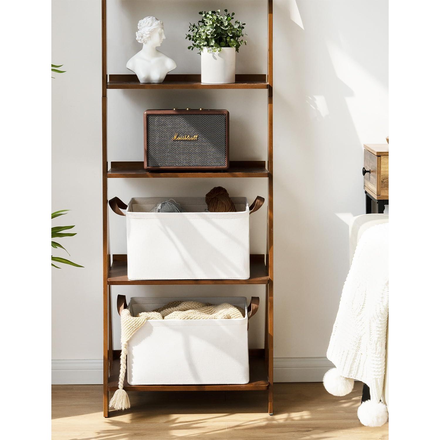 StorageWorks Storage Bins, Shelves Baskets for Organizing, Fabric Closet Organizers with Handles, Metal Frame, Beige, 2-Pack