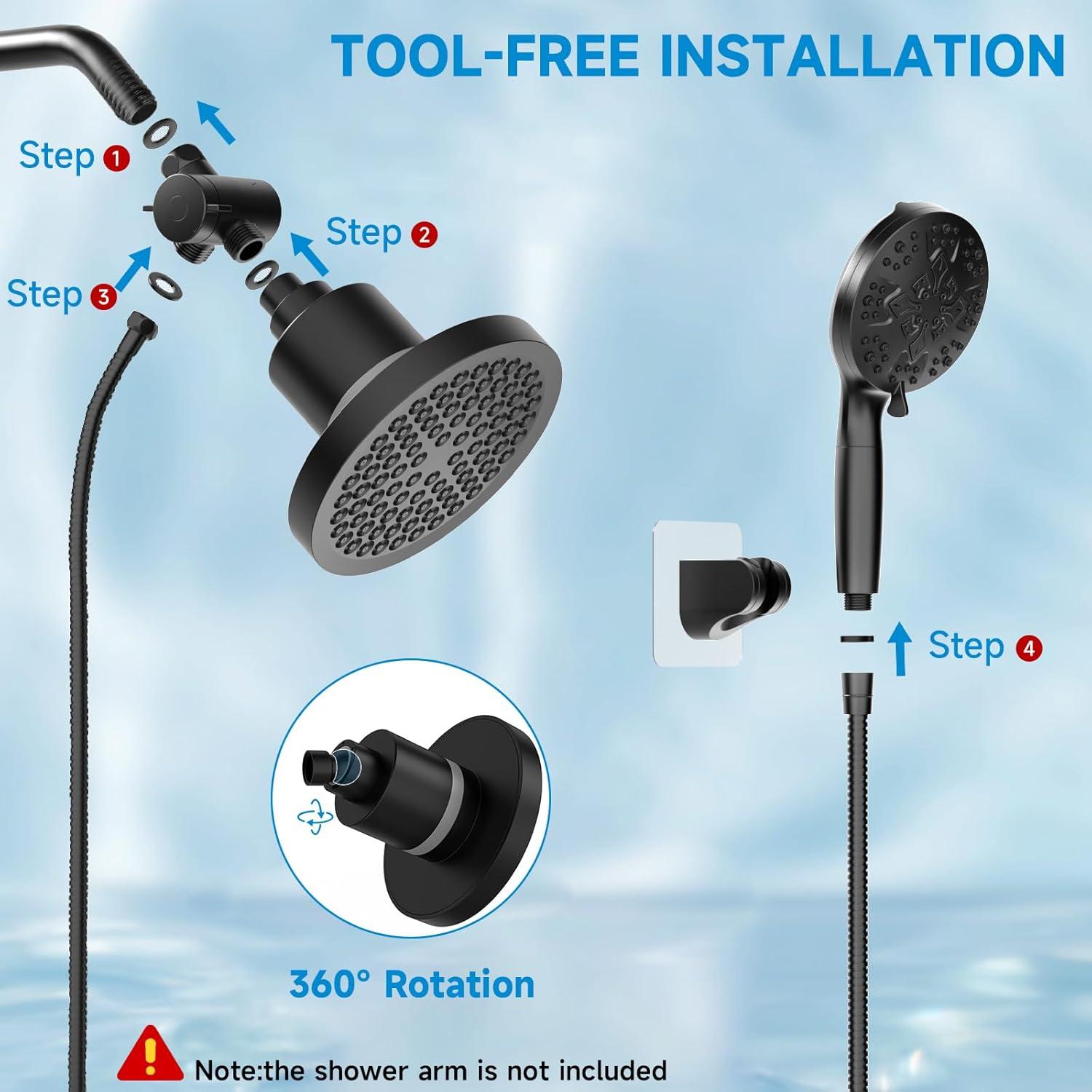 Filtered Shower Head With Handheld Spray Combo, High Pressure 6" Rain Showerhead & 5" Handheld Dual Shower Head with Filters, Double Shower Heads Set for Hard Water, 69" Shower Hose,Black