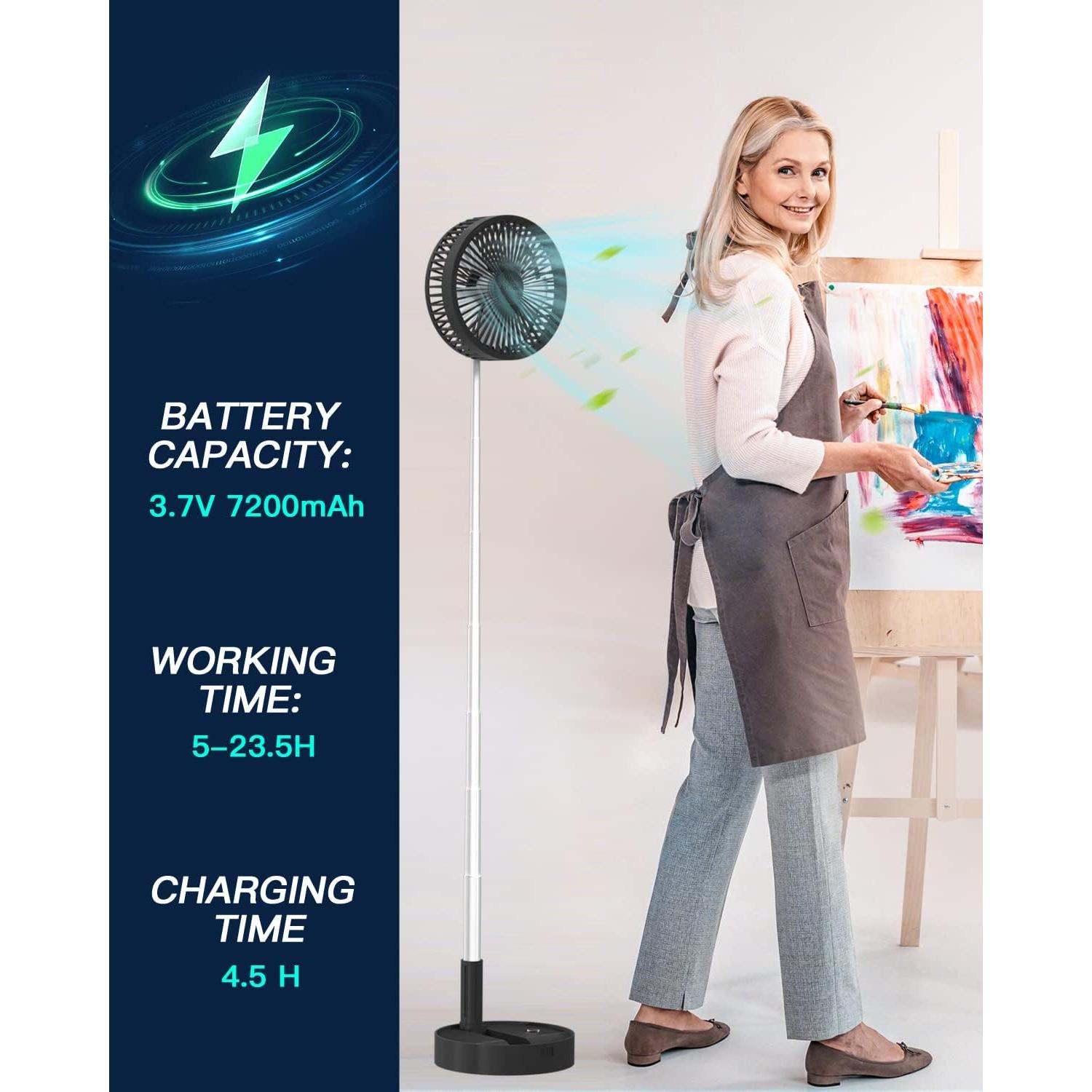 Ventilador de Pie AICase Portátil 7200mAh 4 Velocidades Negro