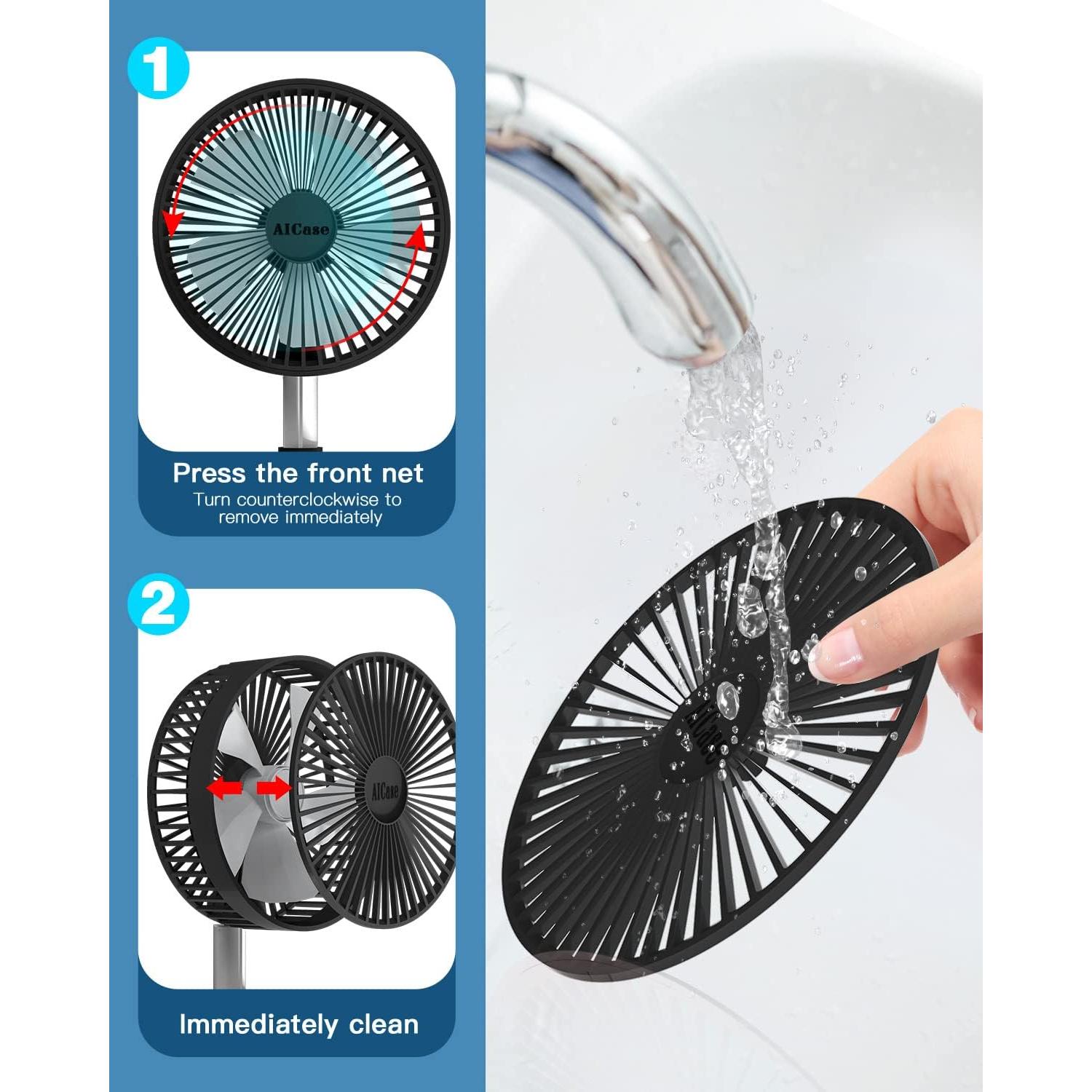 Ventilador de Pie AICase Portátil 7200mAh 4 Velocidades Negro