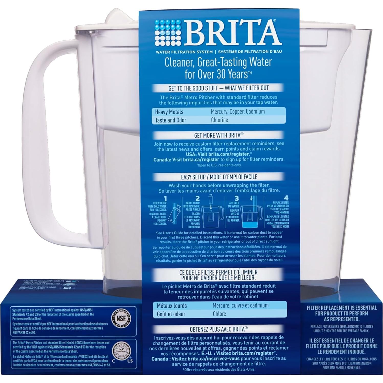 Jarra de Filtro Brita Metro 6 Tazas Libre de BPA