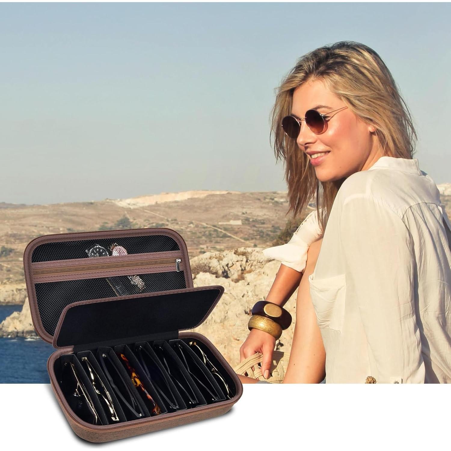 Estuche Organizador de Gafas de Sol EVA para 8 Pares - Café