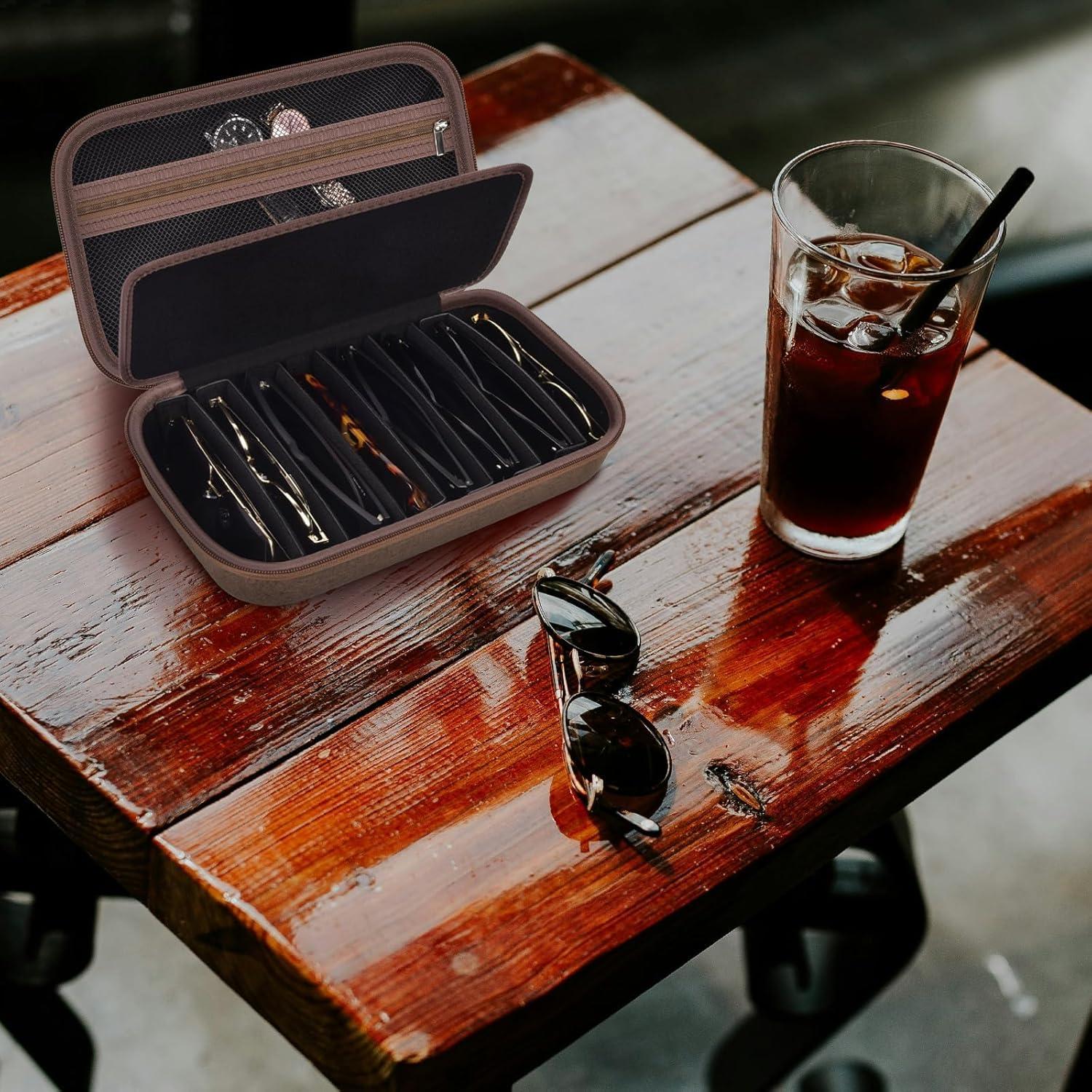 Estuche Organizador de Gafas de Sol EVA para 8 Pares - Café