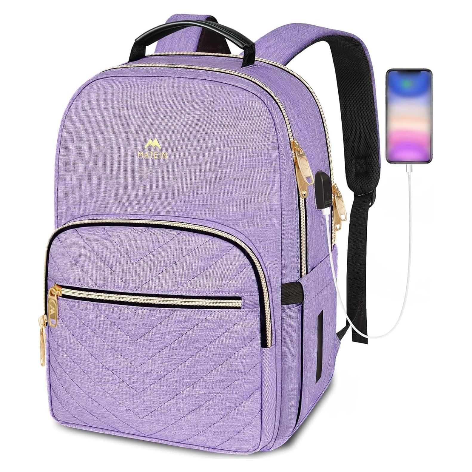 Mochila Antirrobo MATEIN 15.6" para Mujeres Púrpura Resistente al Agua